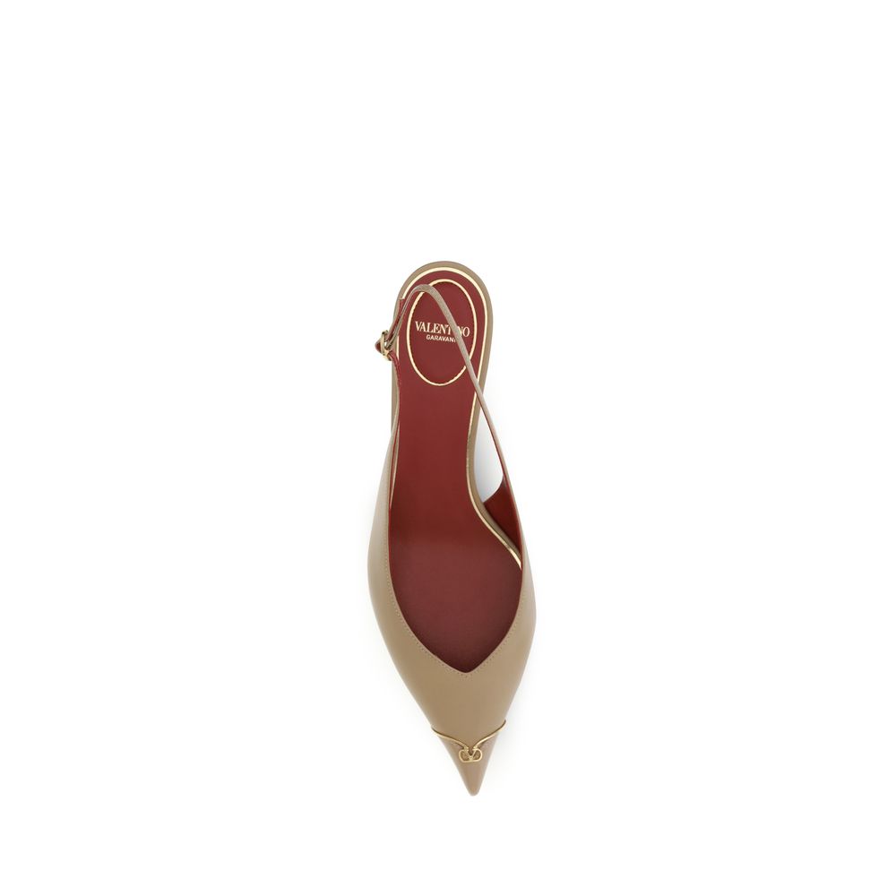 Valentino Garavani Beige Calf Leather Bos Taurus Mid Heel Pumps | Regal Royce