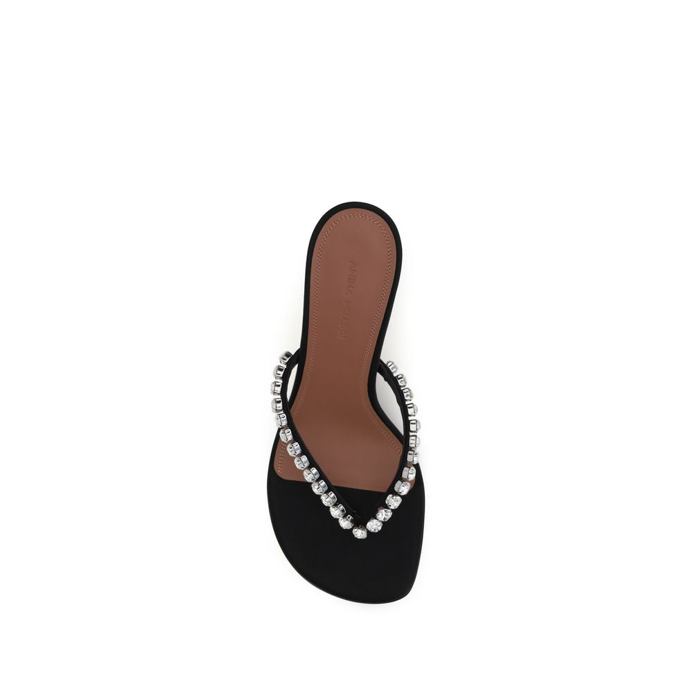 Amina Muaddi Black Silk Stiletto Heel Sandals | Regal Royce
