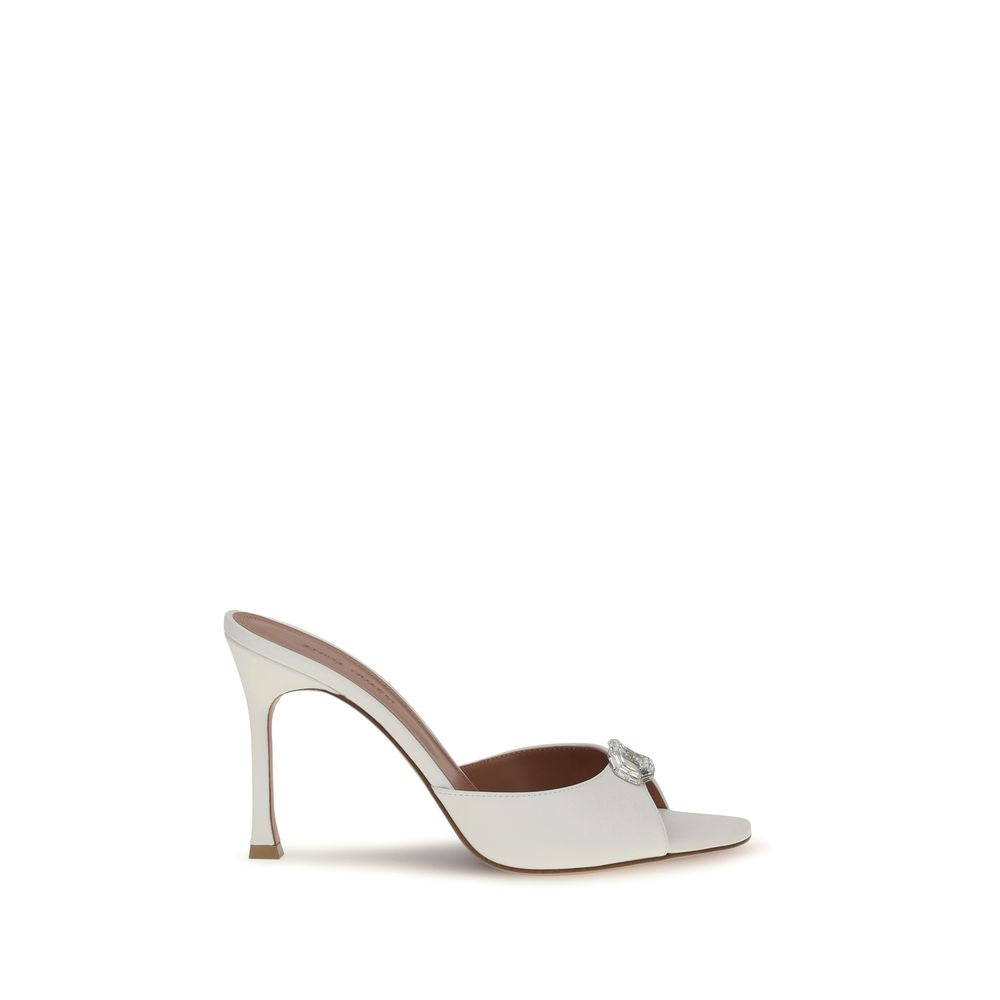 Amina Muaddi White Calf Leather Bos Taurus Stiletto Heel Sandals | Regal Royce