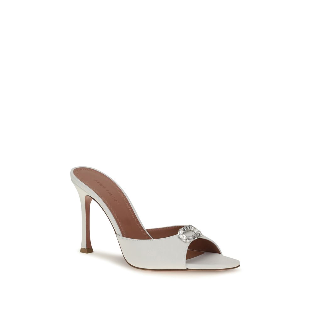 Amina Muaddi White Calf Leather Bos Taurus Stiletto Heel Sandals | Regal Royce