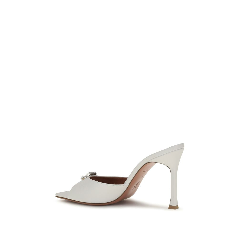 Amina Muaddi White Calf Leather Bos Taurus Stiletto Heel Sandals | Regal Royce