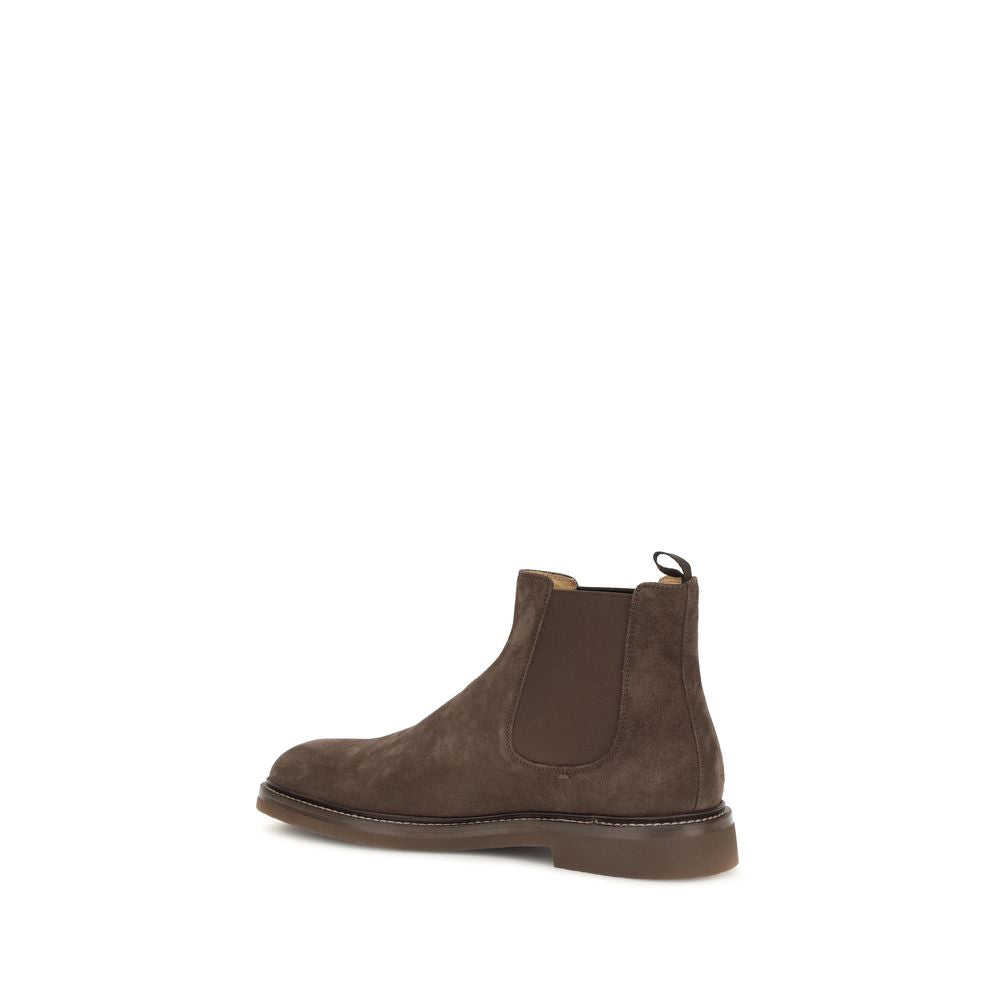 Brunello Cucinelli Brown Calf Leather Bos Taurus Chelsea Boots | Regal Royce