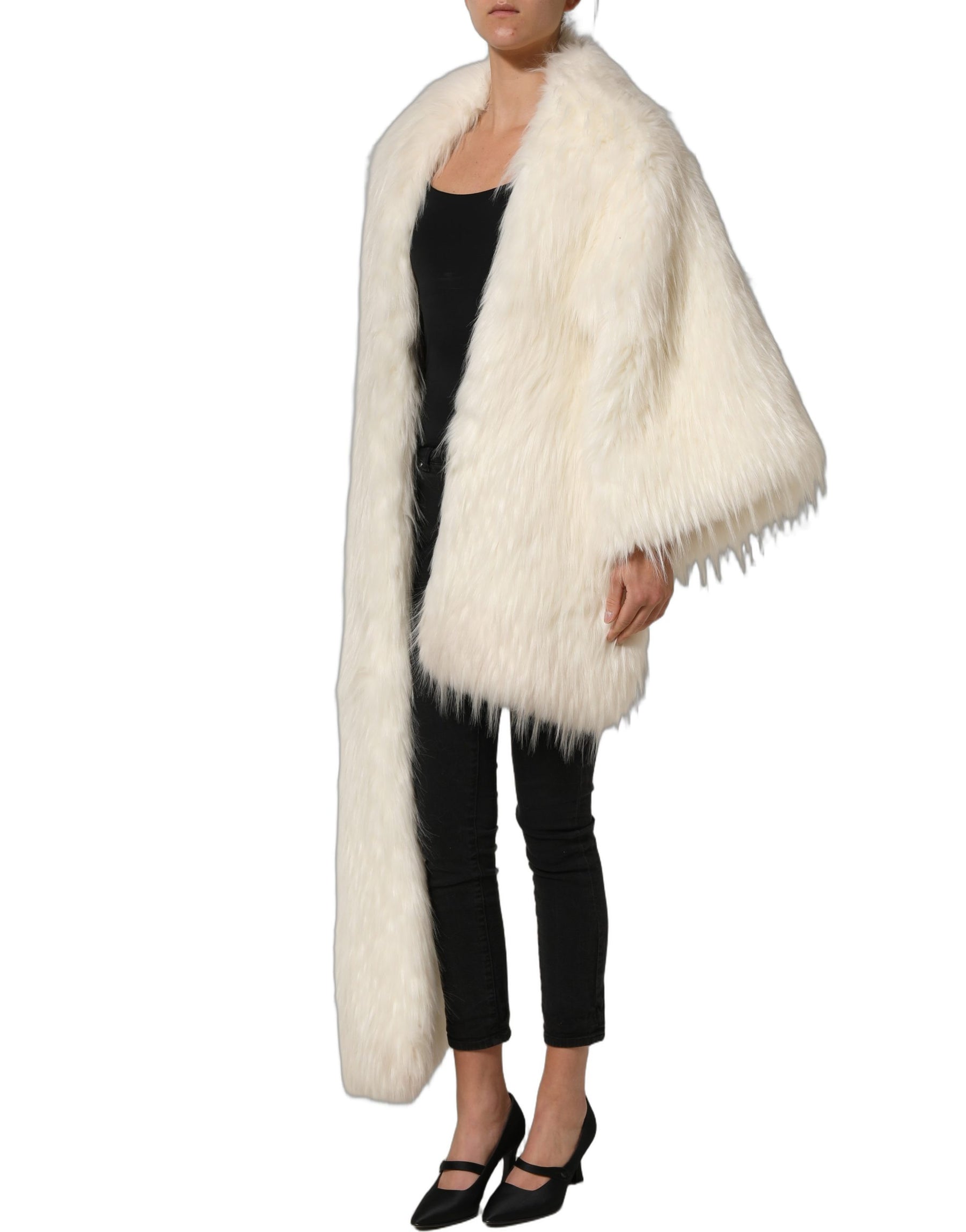 Dolce & Gabbana White Faux Fur Long Sleeves Coat Jacket | Regal Royce