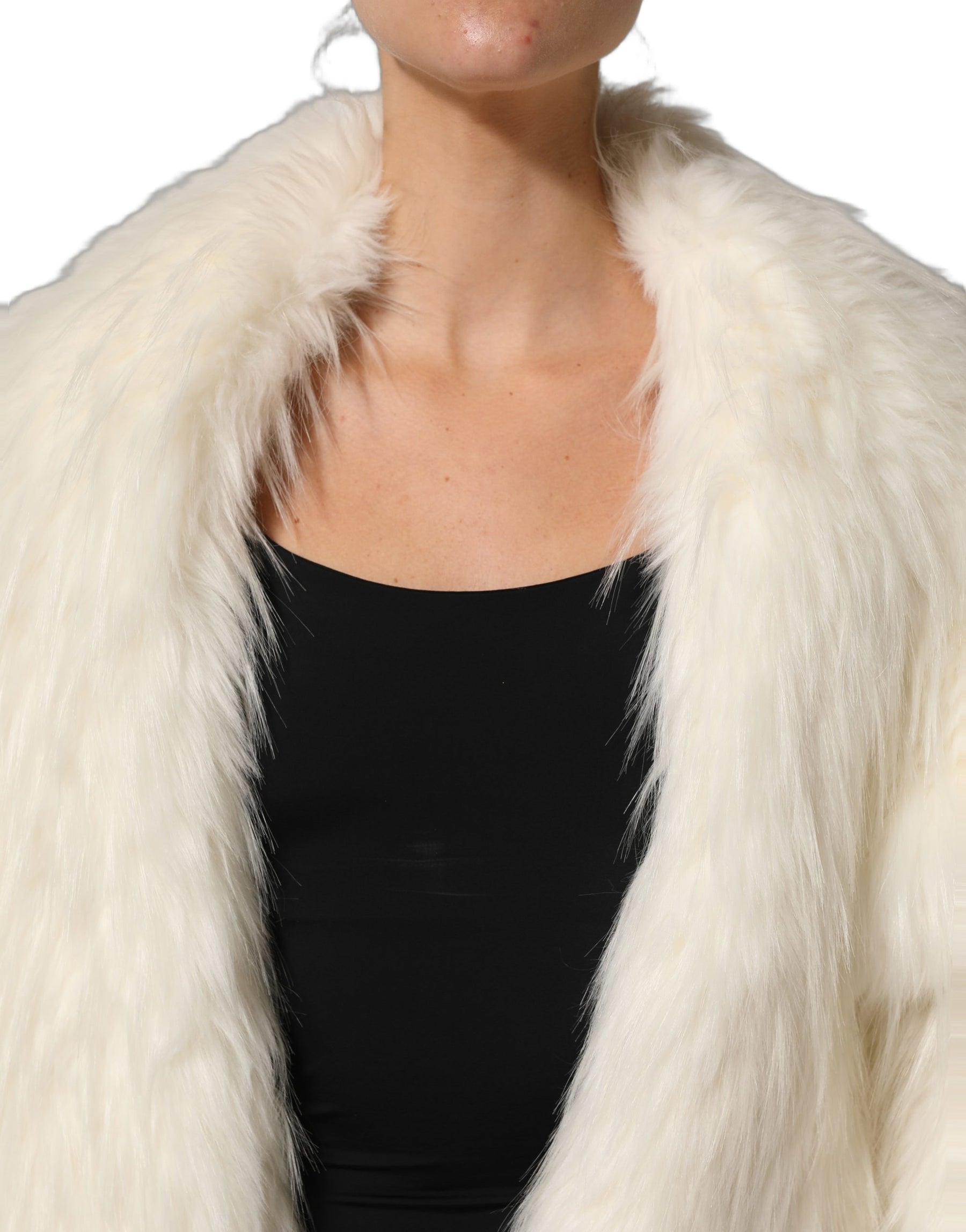 Dolce & Gabbana White Faux Fur Long Sleeves Coat Jacket | Regal Royce