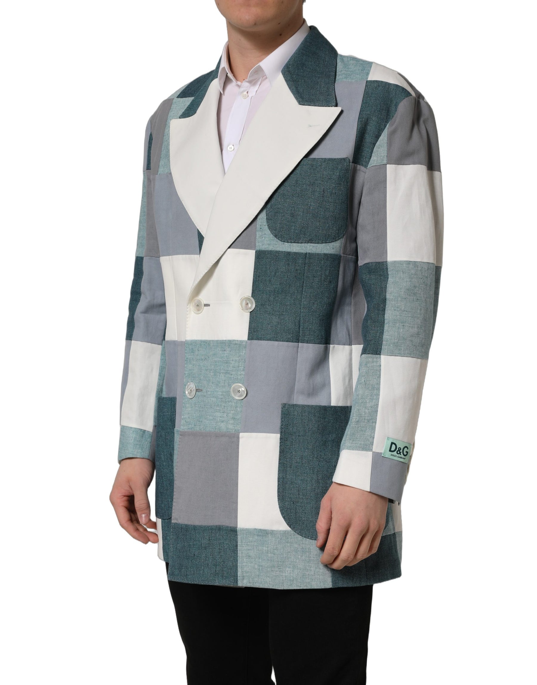 Dolce & Gabbana Multicolor Patchwork Linen Double Breasted Jacket | Regal Royce