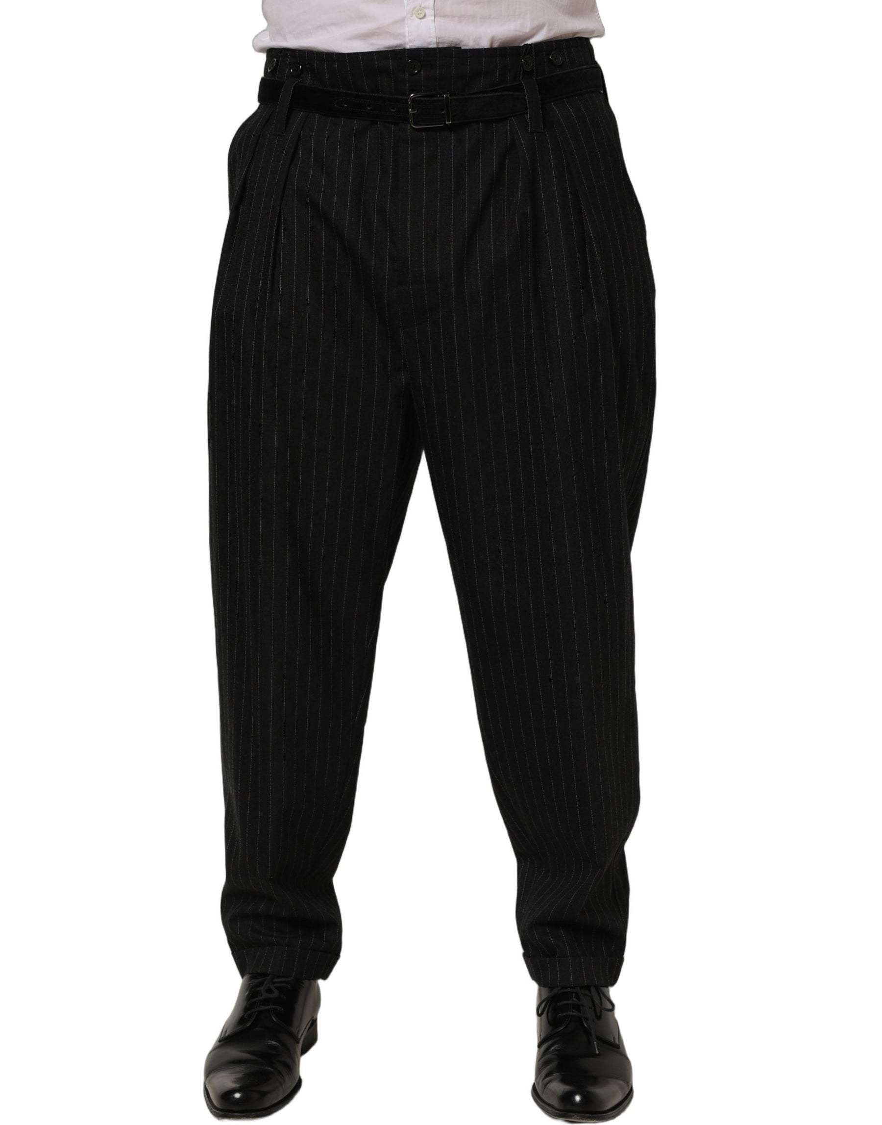 Dolce & Gabbana Black Pinstripe Wool Men Dress Trouser Pants | Regal Royce