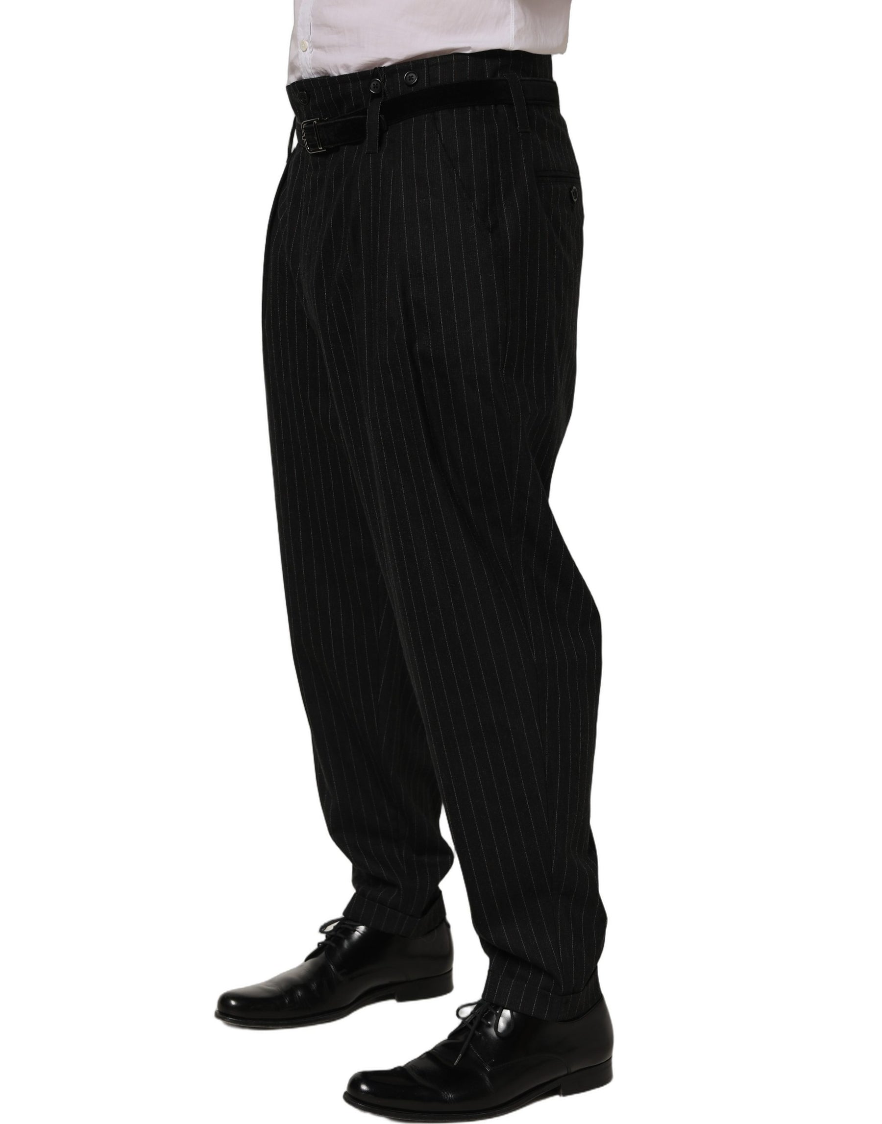 Dolce & Gabbana Black Pinstripe Wool Men Dress Trouser Pants | Regal Royce