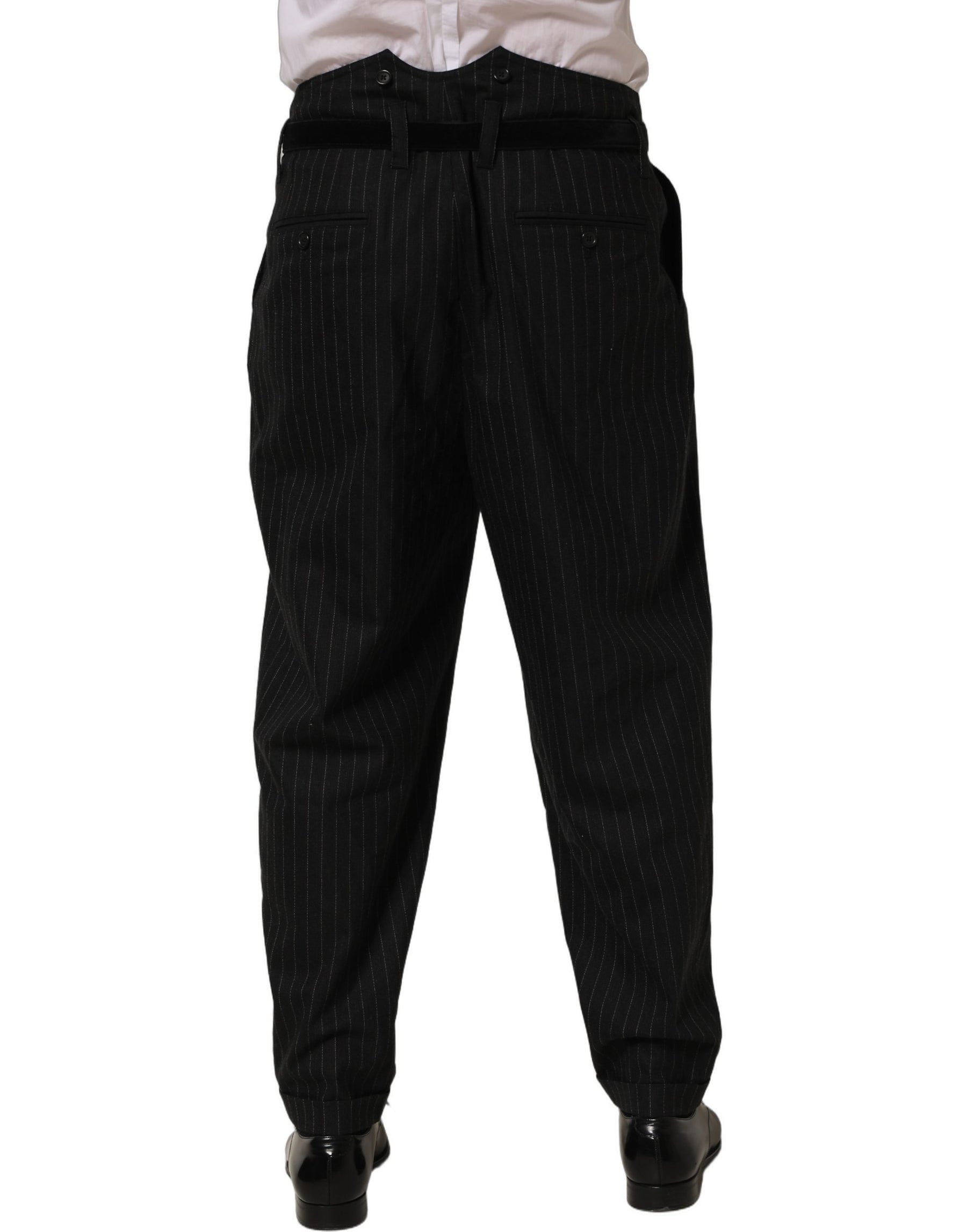 Dolce & Gabbana Black Pinstripe Wool Men Dress Trouser Pants | Regal Royce