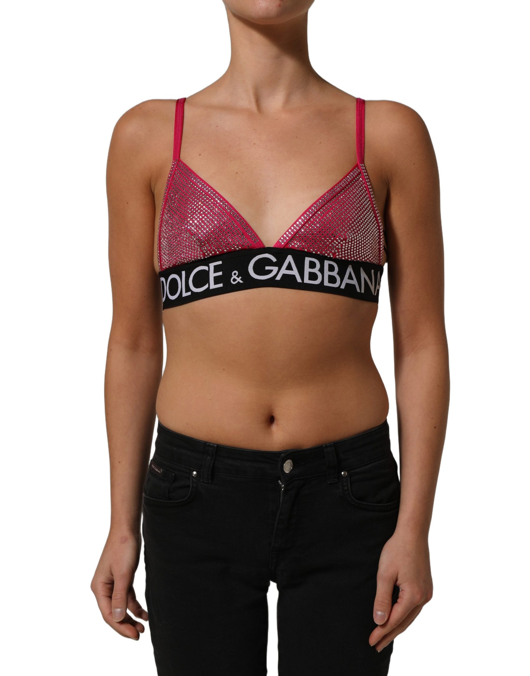 Dolce & Gabbana Pink Crystal Embellished Bralette Crop Top | Regal Royce
