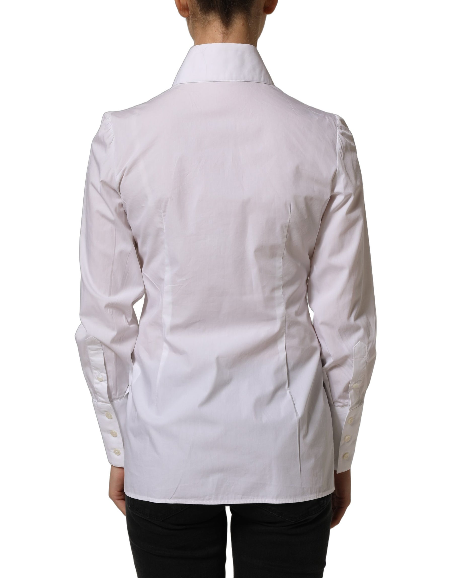 Dolce & Gabbana White Collared Long Sleeves Dress Shirt Top | Regal Royce