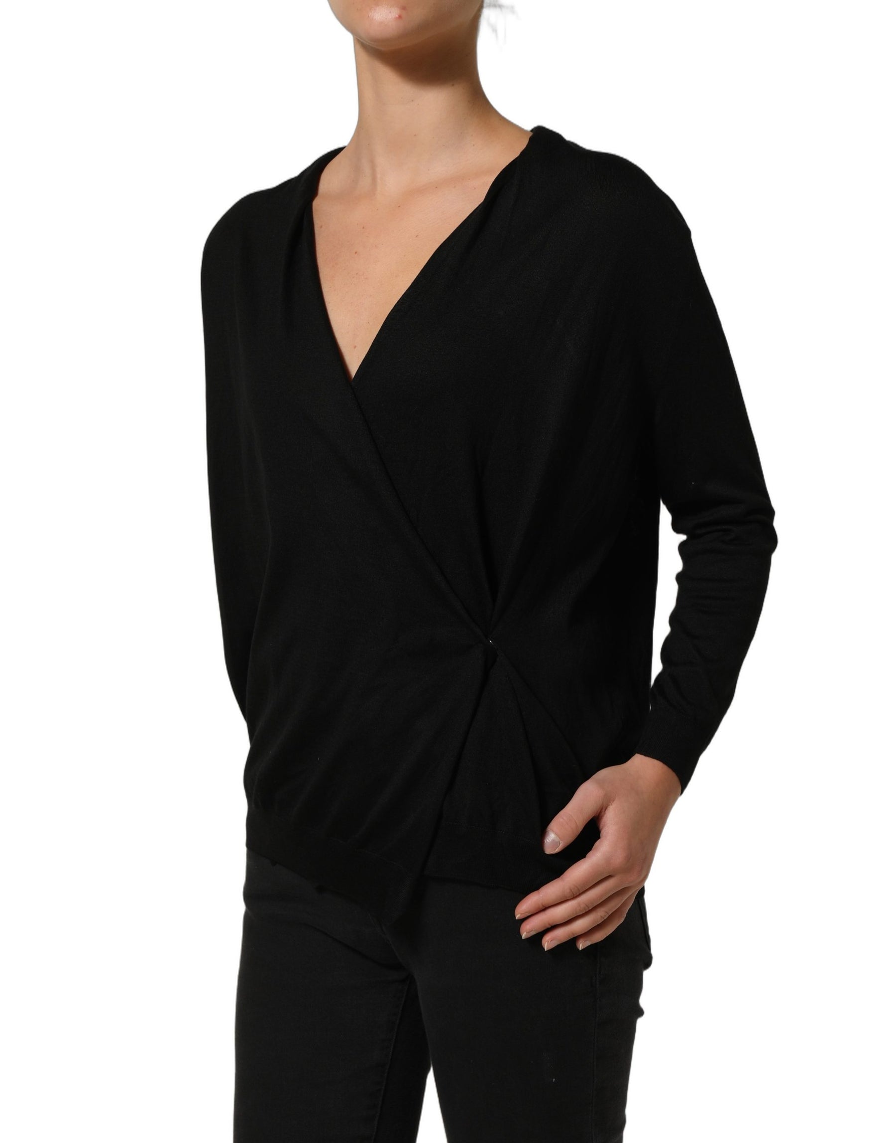 Dolce & Gabbana Black Silk Long Sleeves Draped Blouse Top | Regal Royce