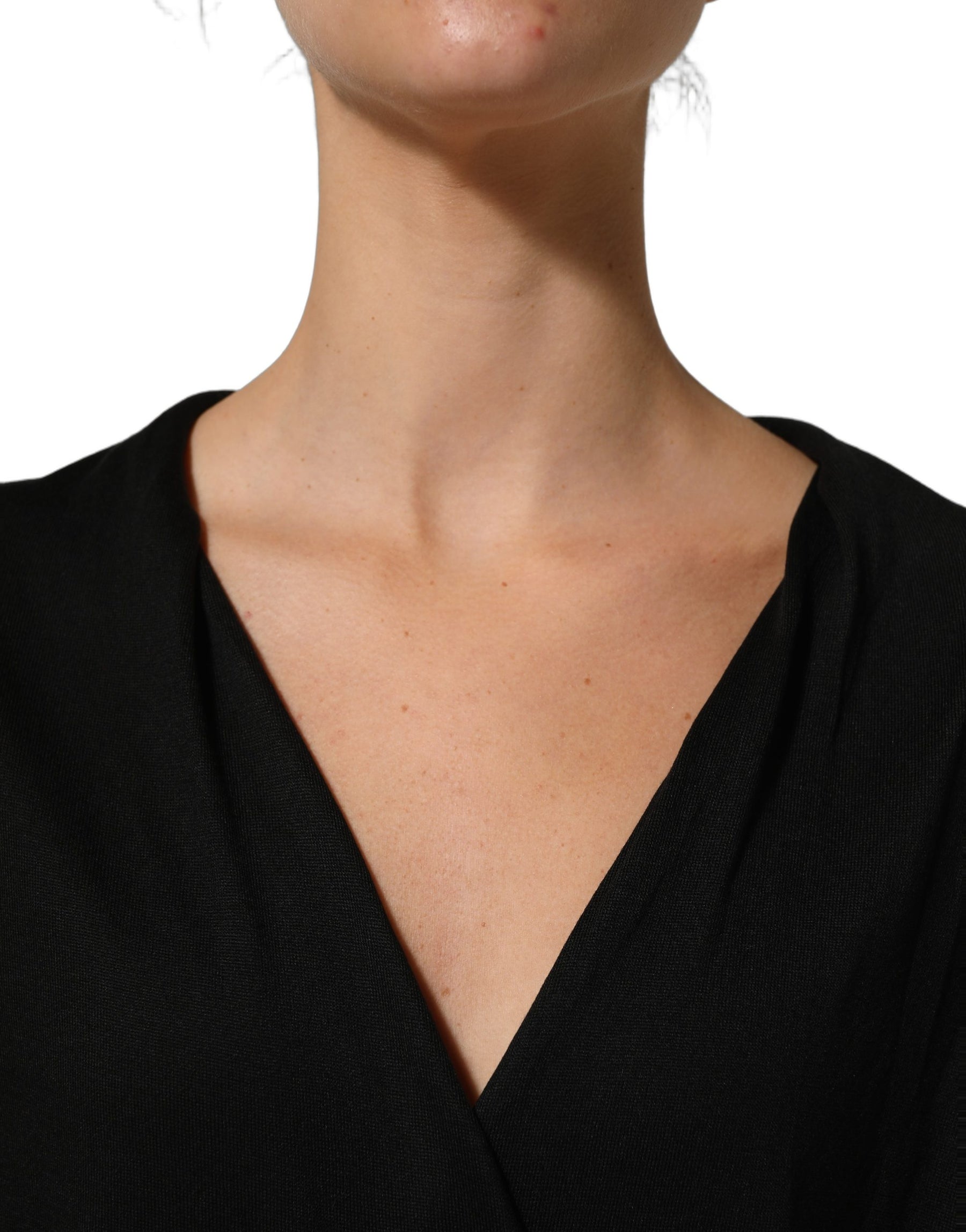 Dolce & Gabbana Black Silk Long Sleeves Draped Blouse Top | Regal Royce