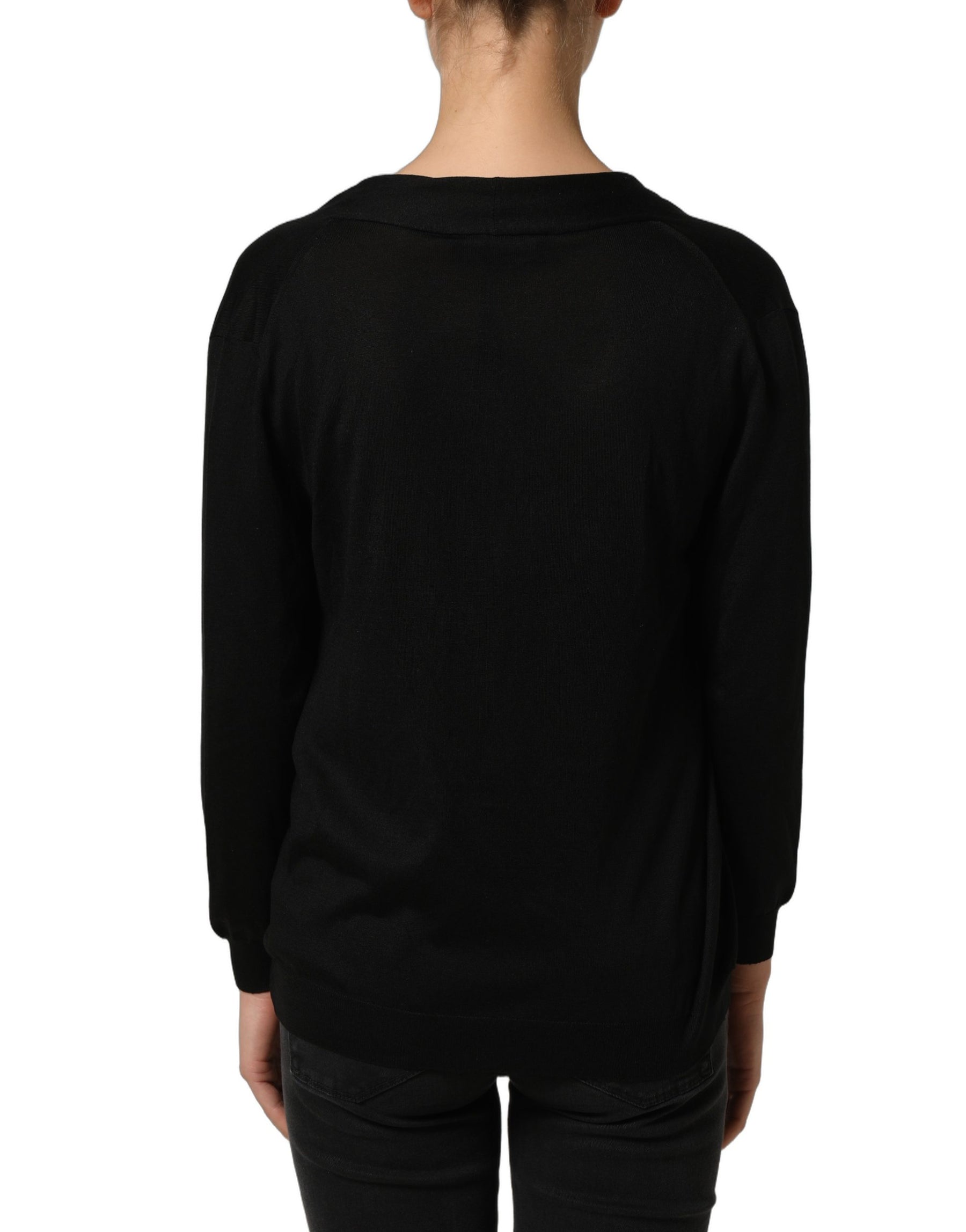 Dolce & Gabbana Black Silk Long Sleeves Draped Blouse Top | Regal Royce