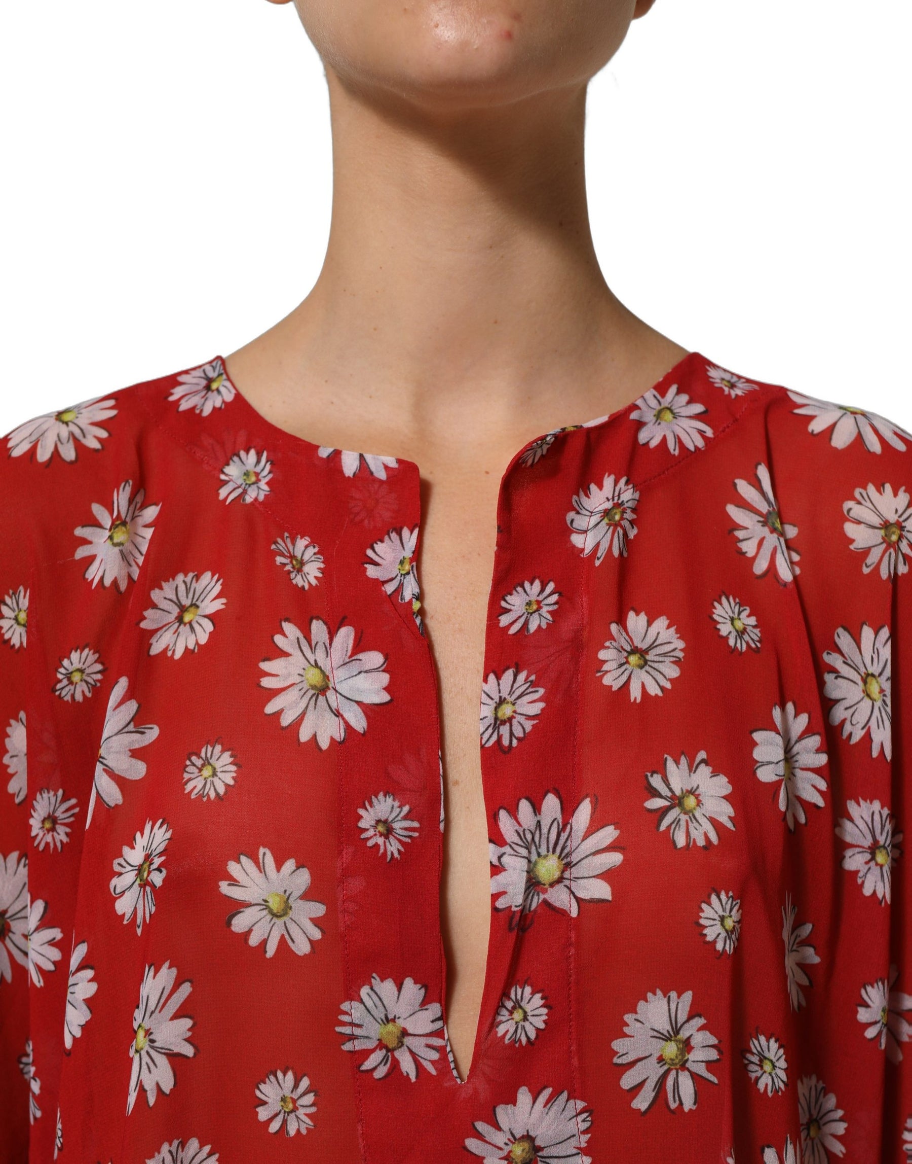 Dolce & Gabbana Red Floral V-neck Polyester Kaftan Blouse Top | Regal Royce