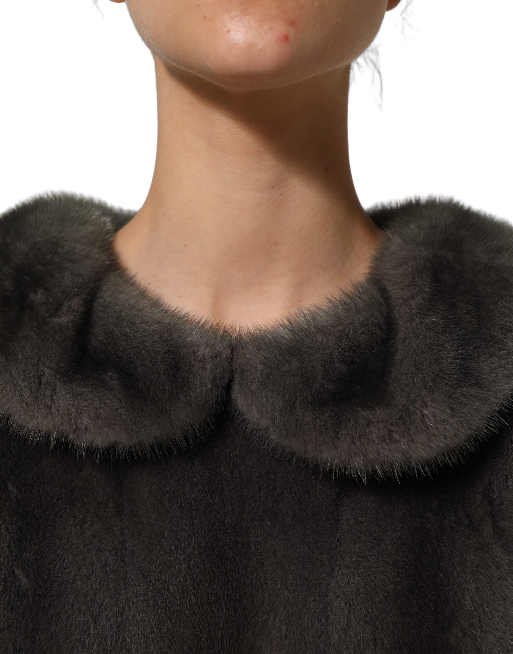 Dolce & Gabbana Dark Gray Mink Fur Round Collar Blouse Top | Regal Royce
