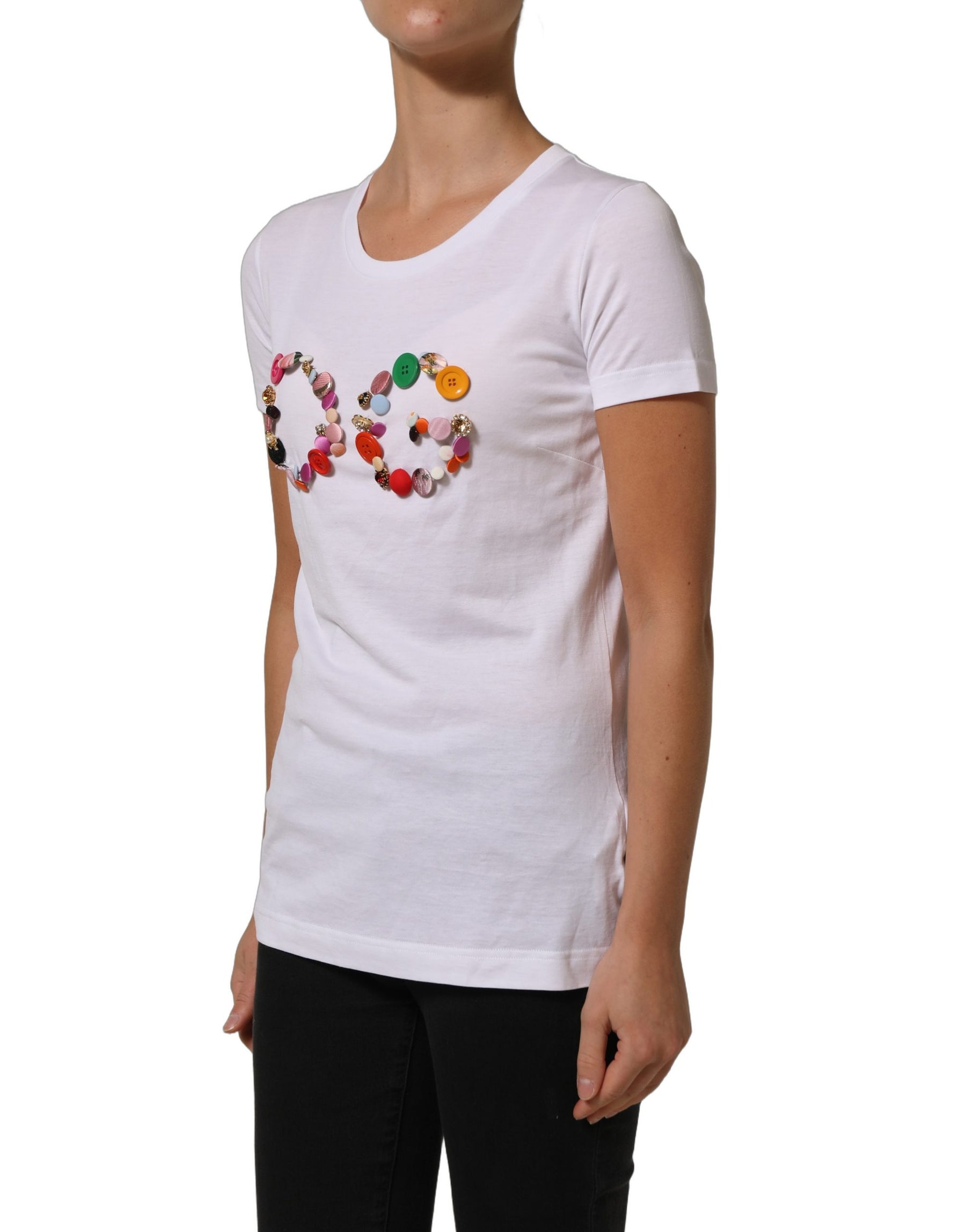 Dolce & Gabbana White DG Logo Embellished Round Neck T-shirt | Regal Royce