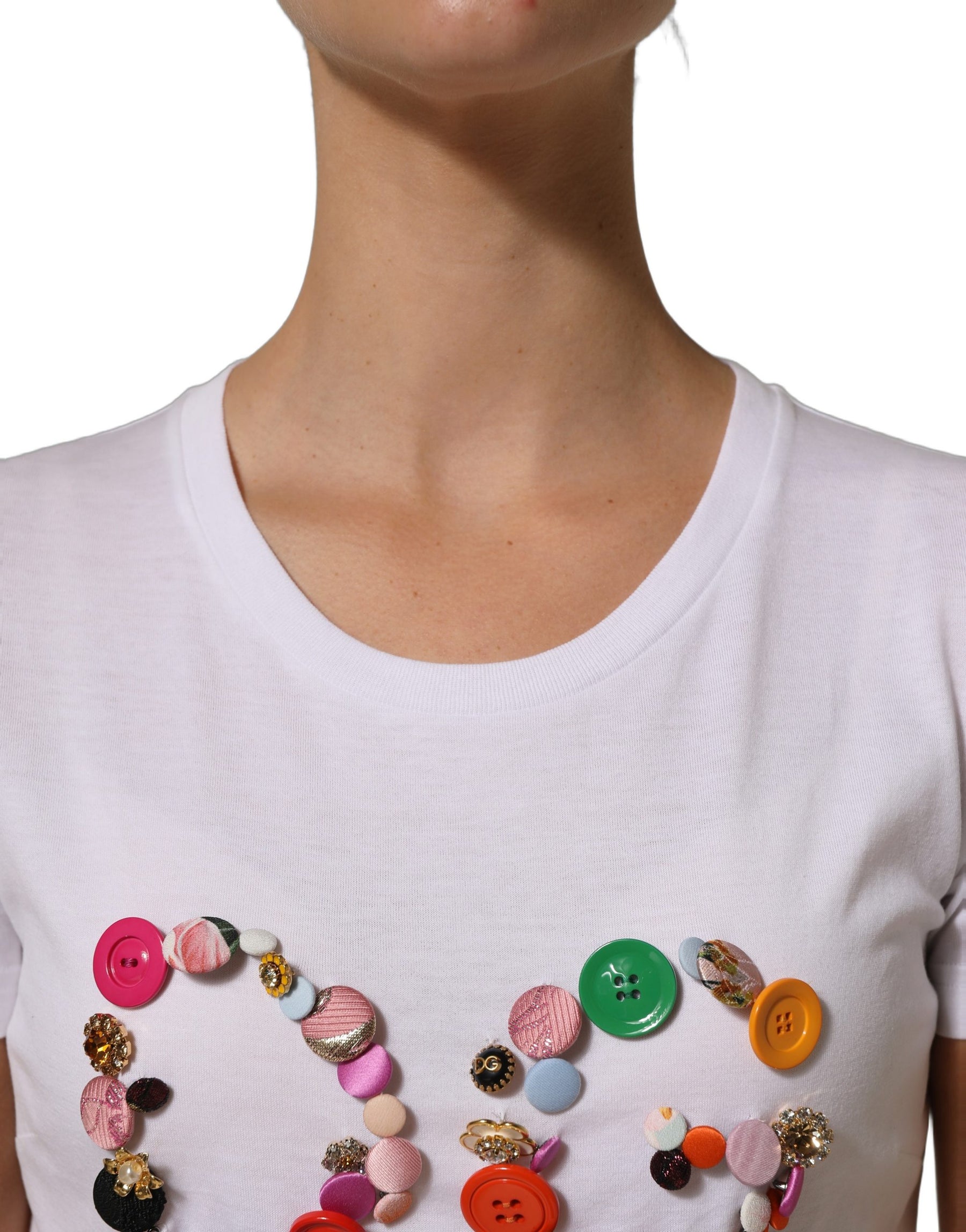 Dolce & Gabbana White DG Logo Embellished Round Neck T-shirt | Regal Royce
