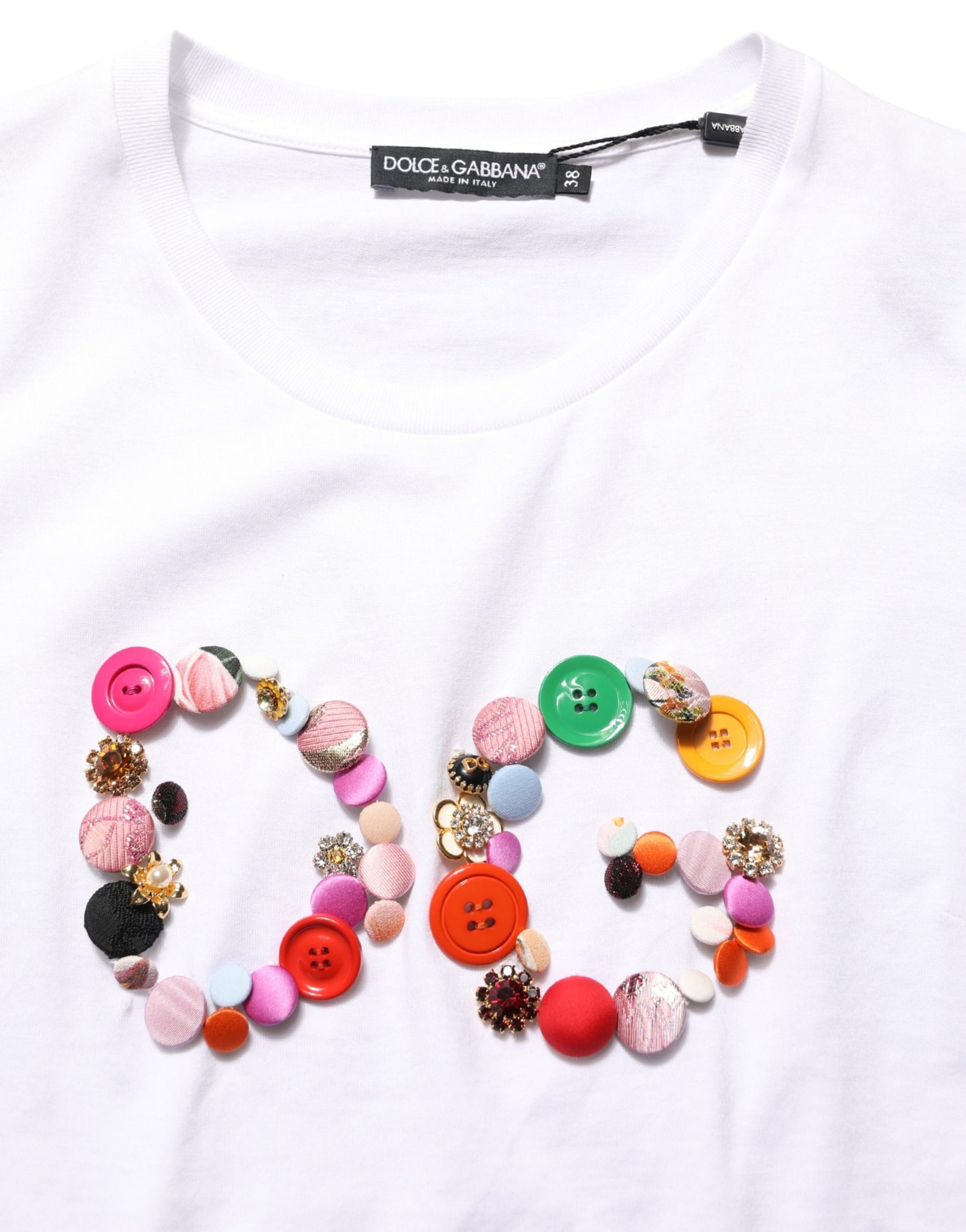 Dolce & Gabbana White DG Logo Embellished Round Neck T-shirt | Regal Royce