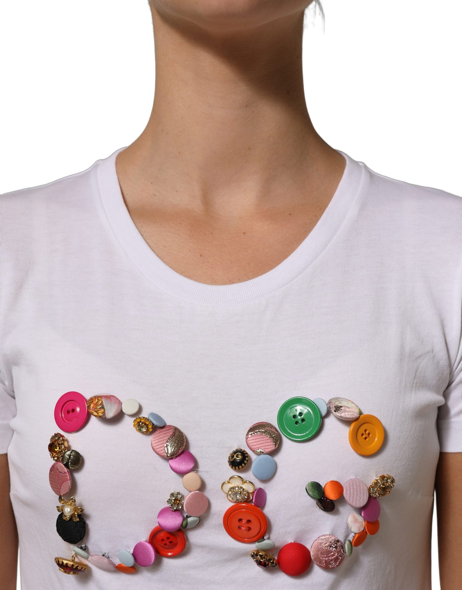 Dolce & Gabbana White DG Logo Embellished Round Neck T-shirt | Regal Royce
