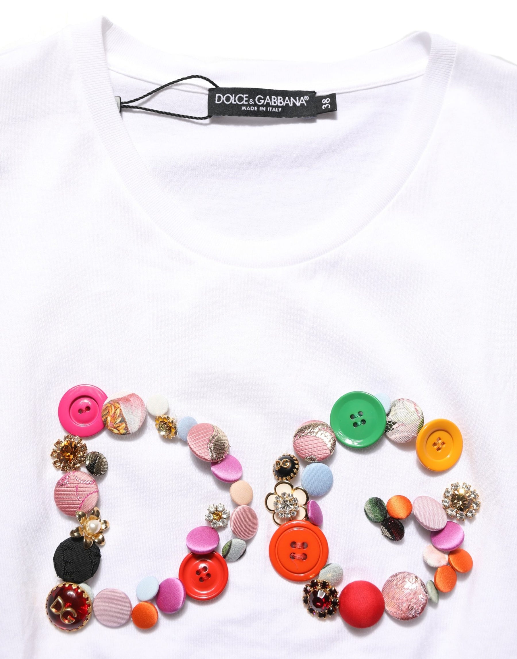 Dolce & Gabbana White DG Logo Embellished Round Neck T-shirt | Regal Royce
