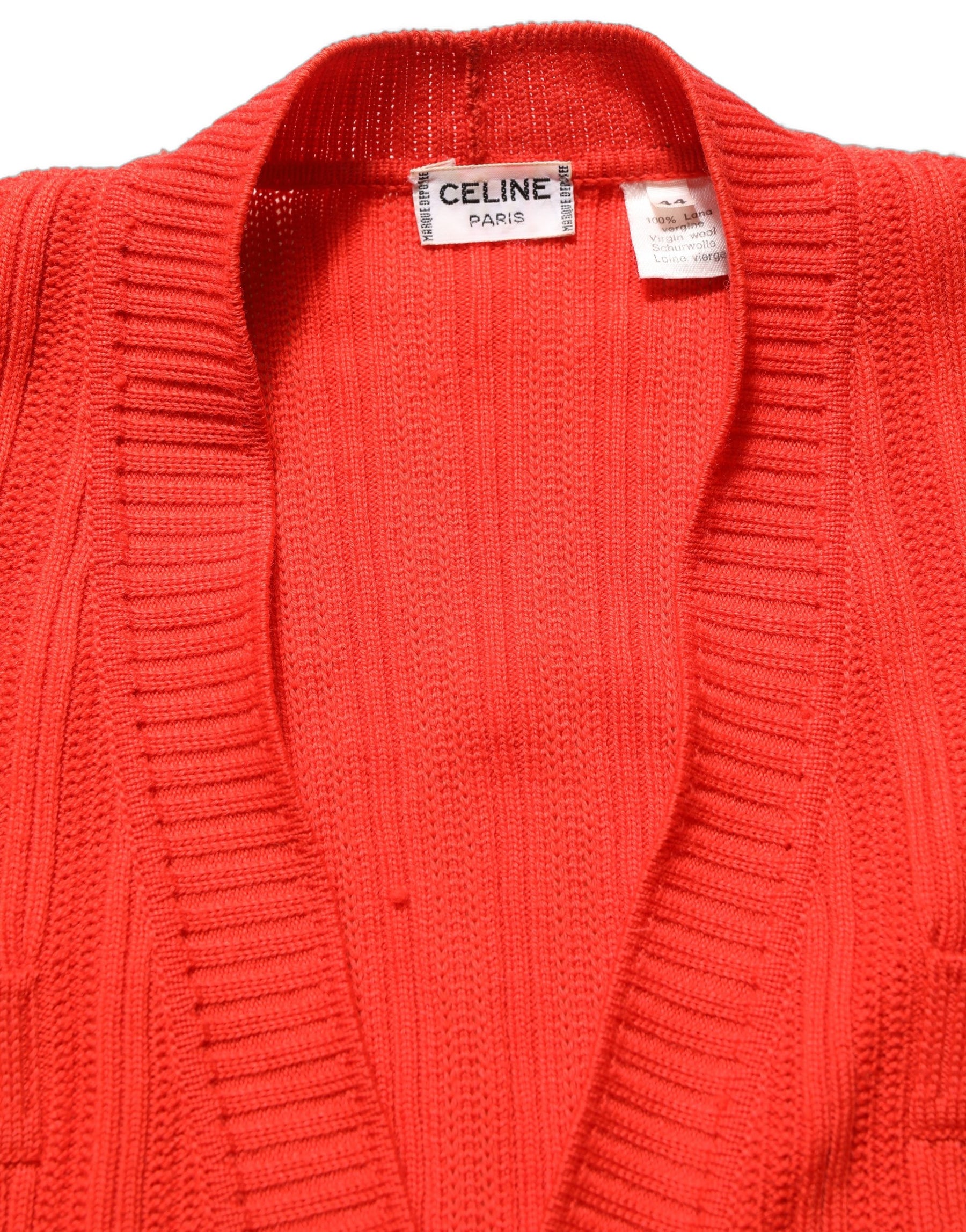 Celine Red Wool Knit ButtonEmbellished Cardigan Sweater | Regal Royce