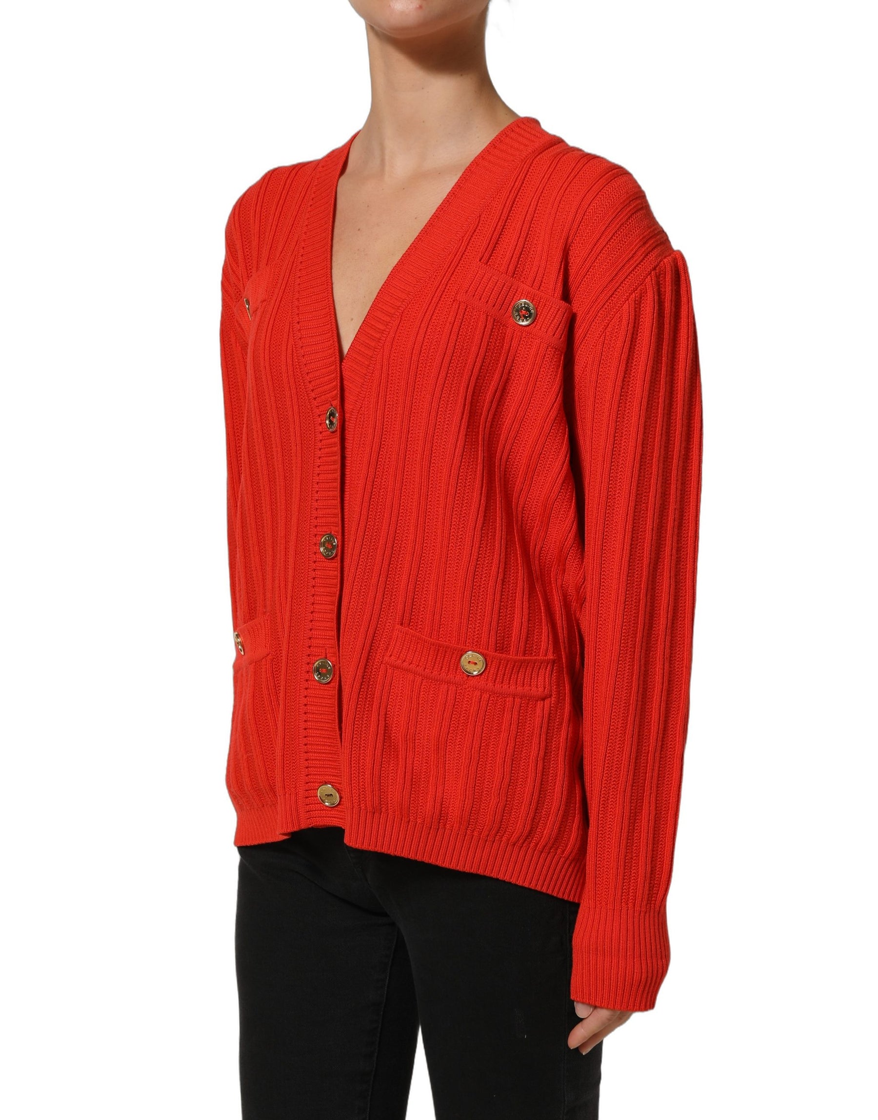 Celine Red Wool Knit ButtonEmbellished Cardigan Sweater | Regal Royce
