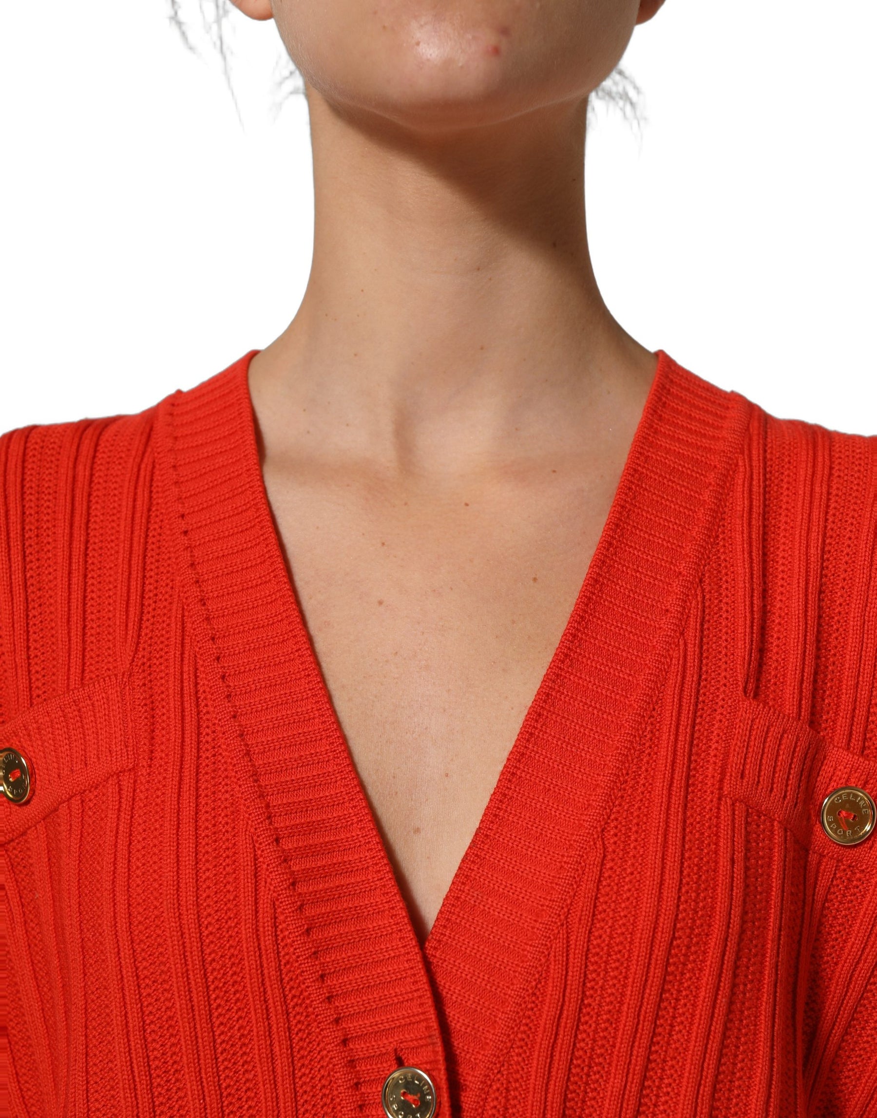 Celine Red Wool Knit ButtonEmbellished Cardigan Sweater | Regal Royce