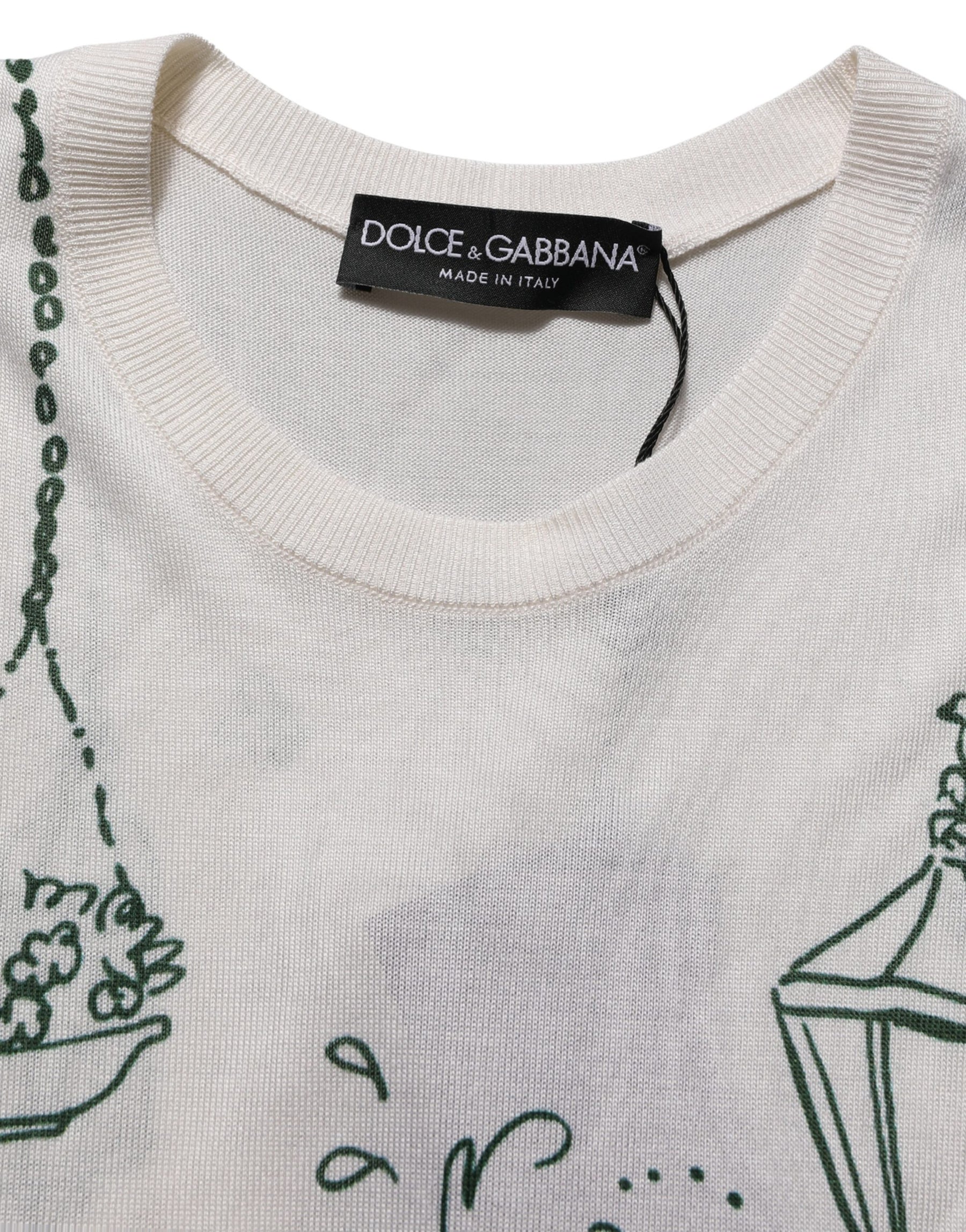 Dolce & Gabbana White Silk Knit Garden Fountain Print Tank Top | Regal Royce