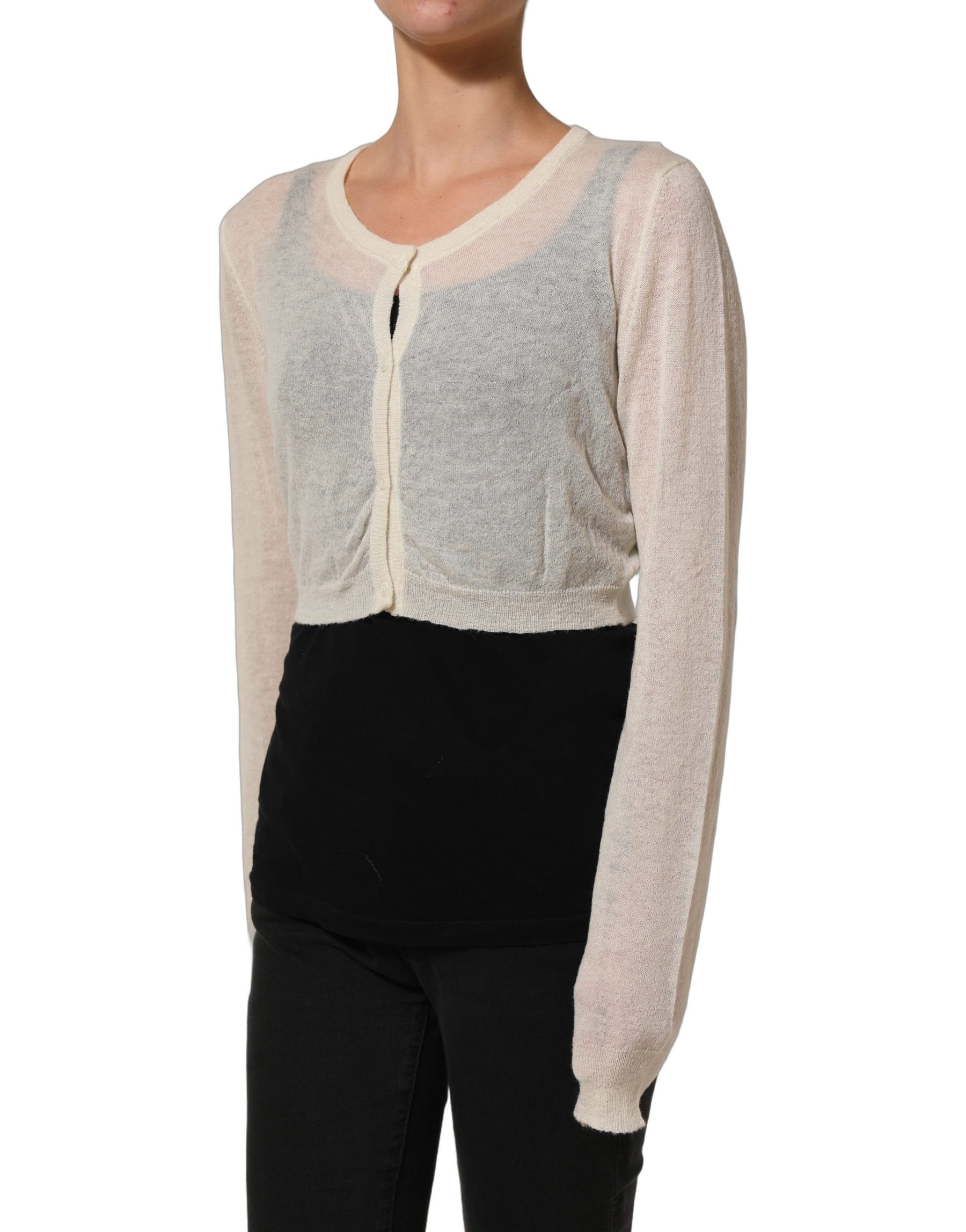 Ermanno Scervino White Knit Cropped Wool Cardigan Sweater | Regal Royce