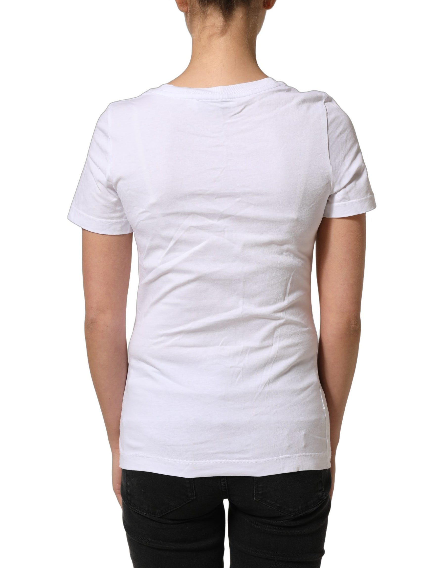 Dolce & Gabbana White Floral Logo Cotton Round Neck T-shirt | Regal Royce