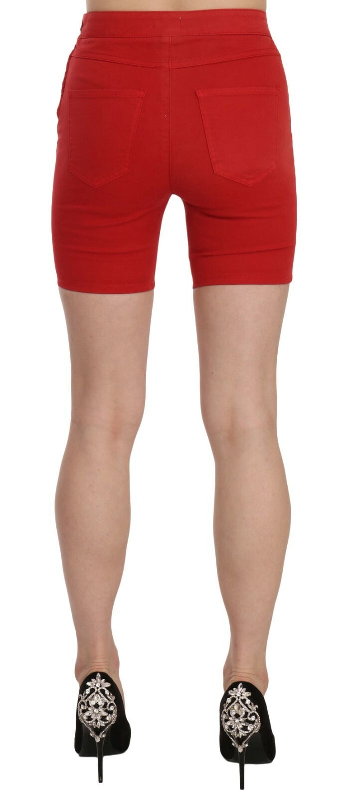 PINKO Red Mid Waist Cotton Stretch Slim Mini Shorts | Regal Royce