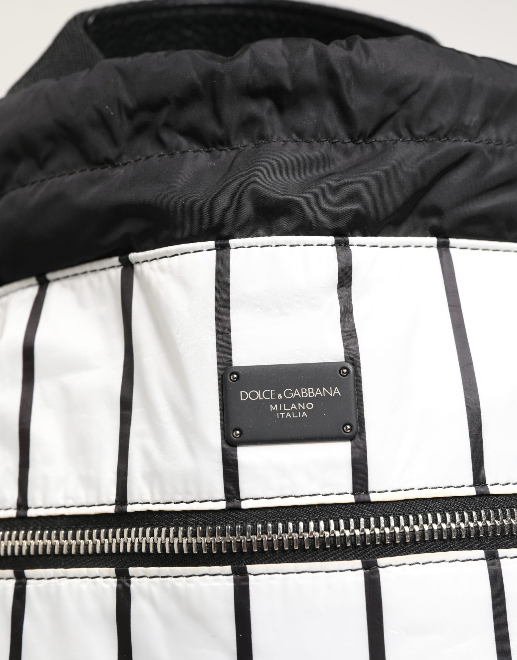 Dolce & Gabbana Black White Striped Polyester Drawstring Backpack Men Bag | Regal Royce