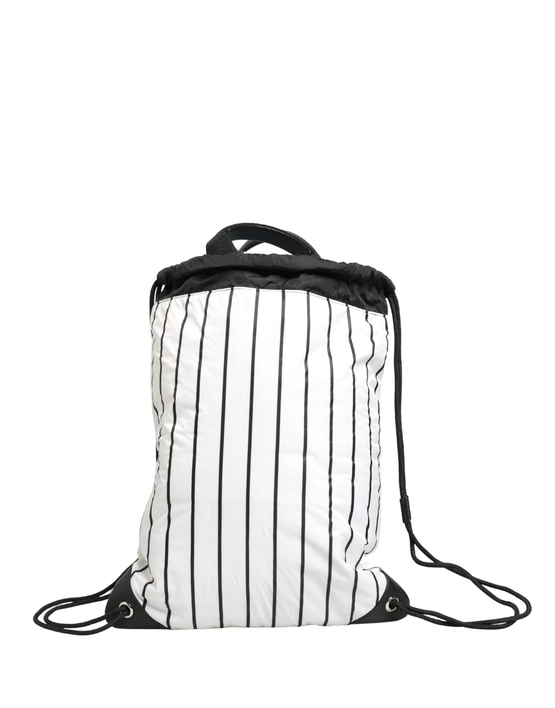 Dolce & Gabbana Black White Striped Polyester Drawstring Backpack Men Bag | Regal Royce