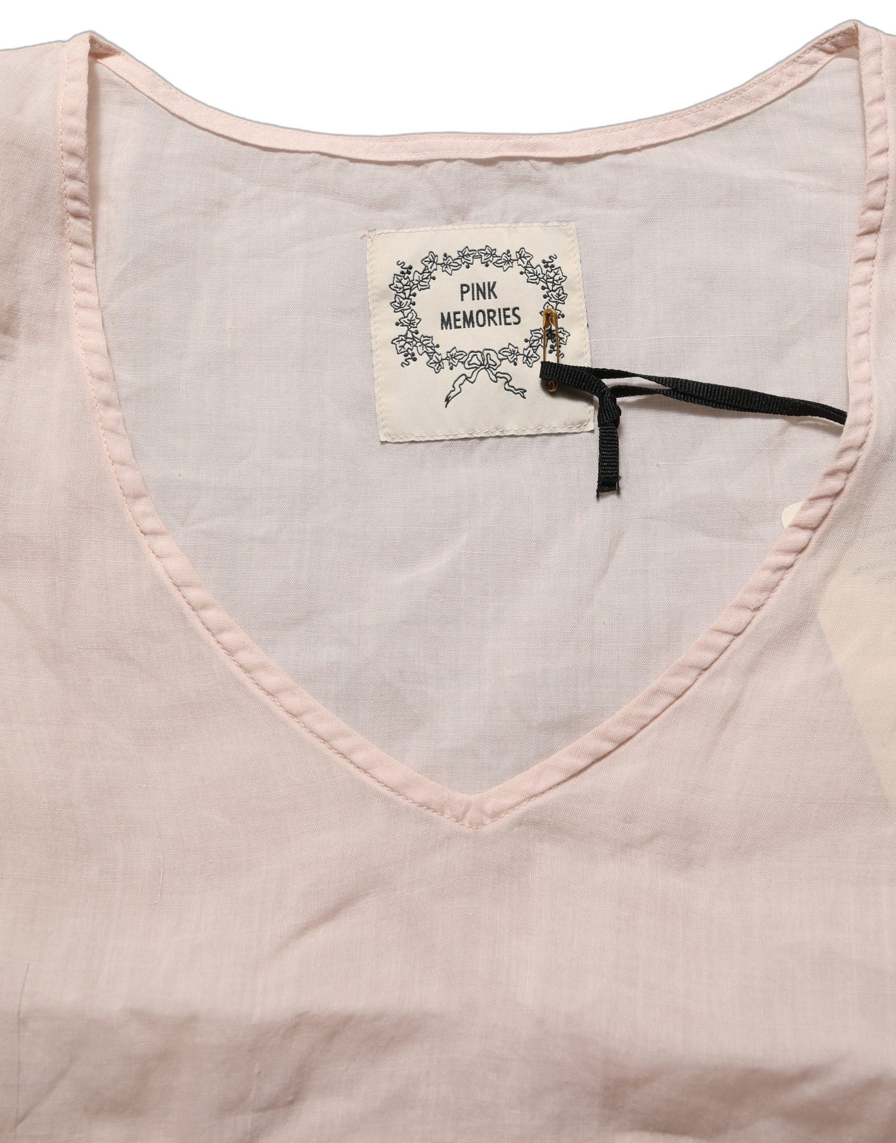 PINK MEMORIES Light Pink Linen V-Neck Long Sleeves Blouse Top | Regal Royce