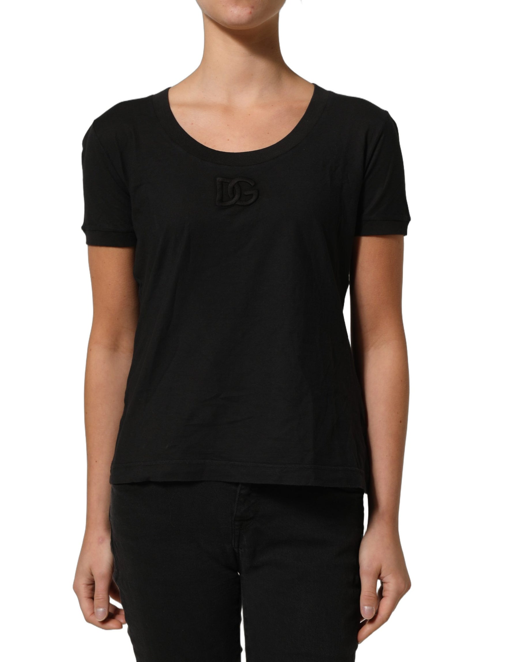Dolce & Gabbana Black DG Logo Cotton Round Neck Tee T-shirt | Regal Royce
