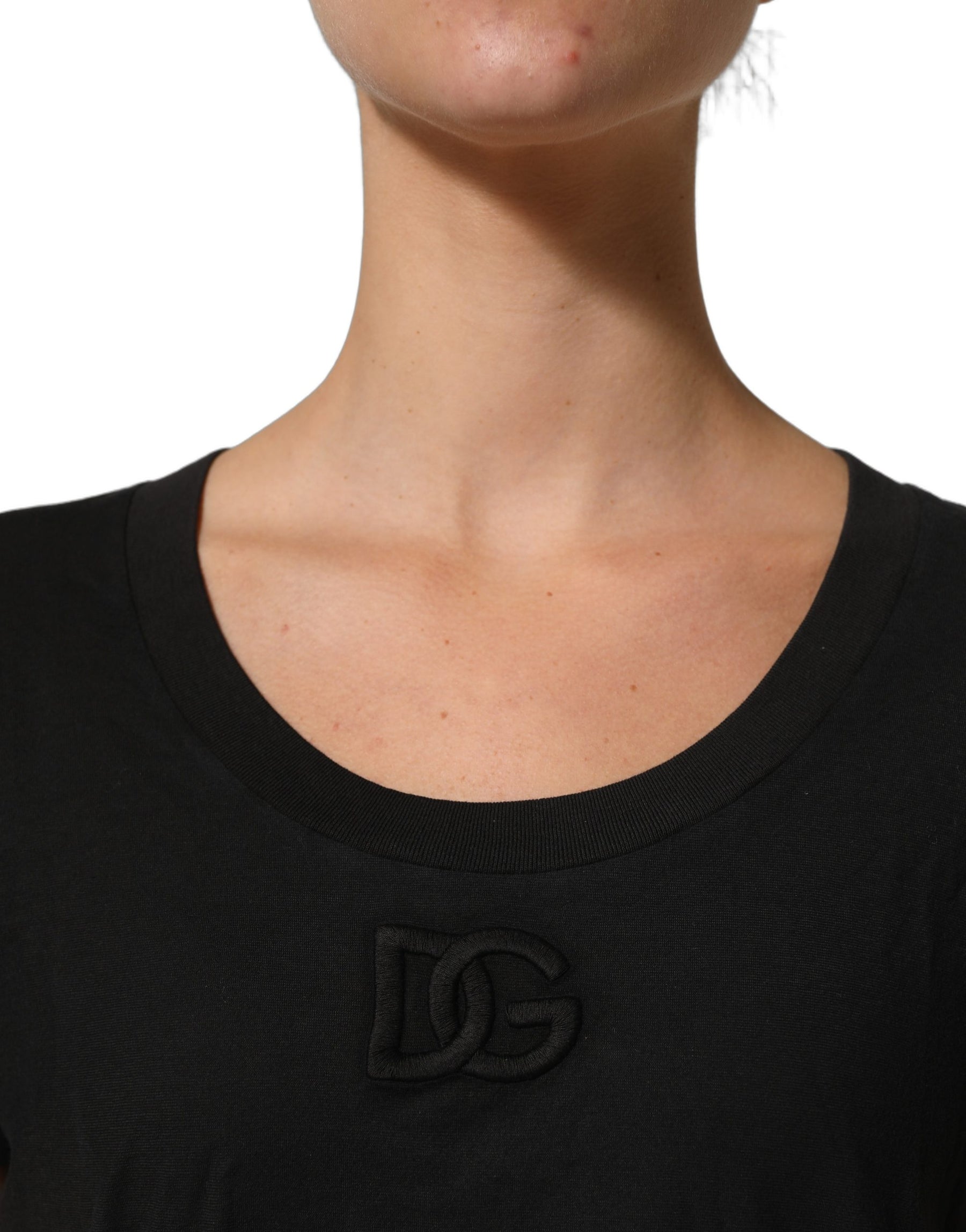 Dolce & Gabbana Black DG Logo Cotton Round Neck Tee T-shirt | Regal Royce