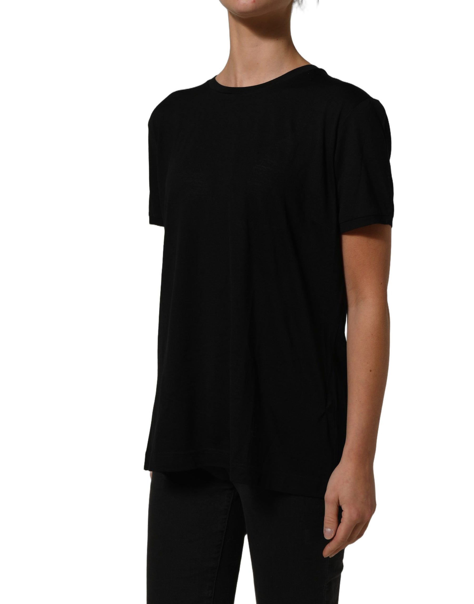 Dolce & Gabbana Black Wool Crew Neck Short Sleeves T-shirt | Regal Royce