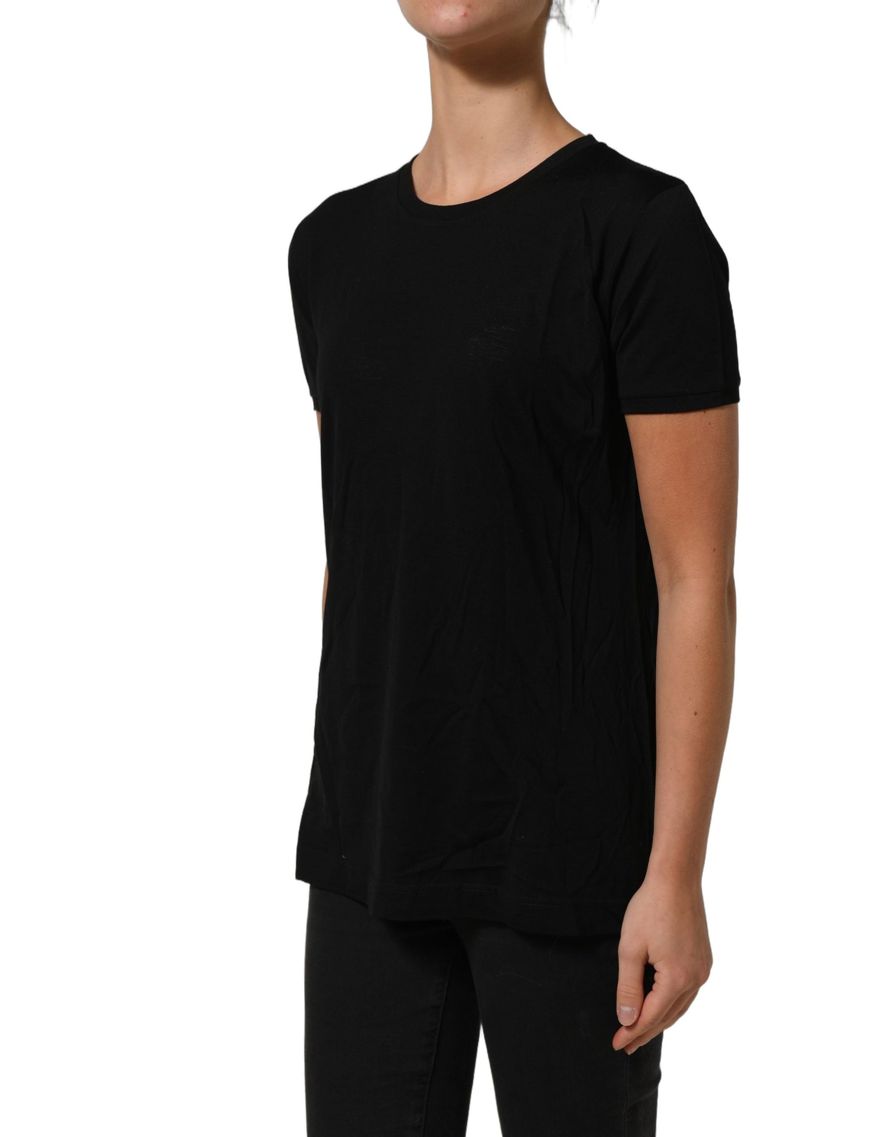 Dolce & Gabbana Black Wool Crew Neck Short Sleeves Men T-shirt | Regal Royce