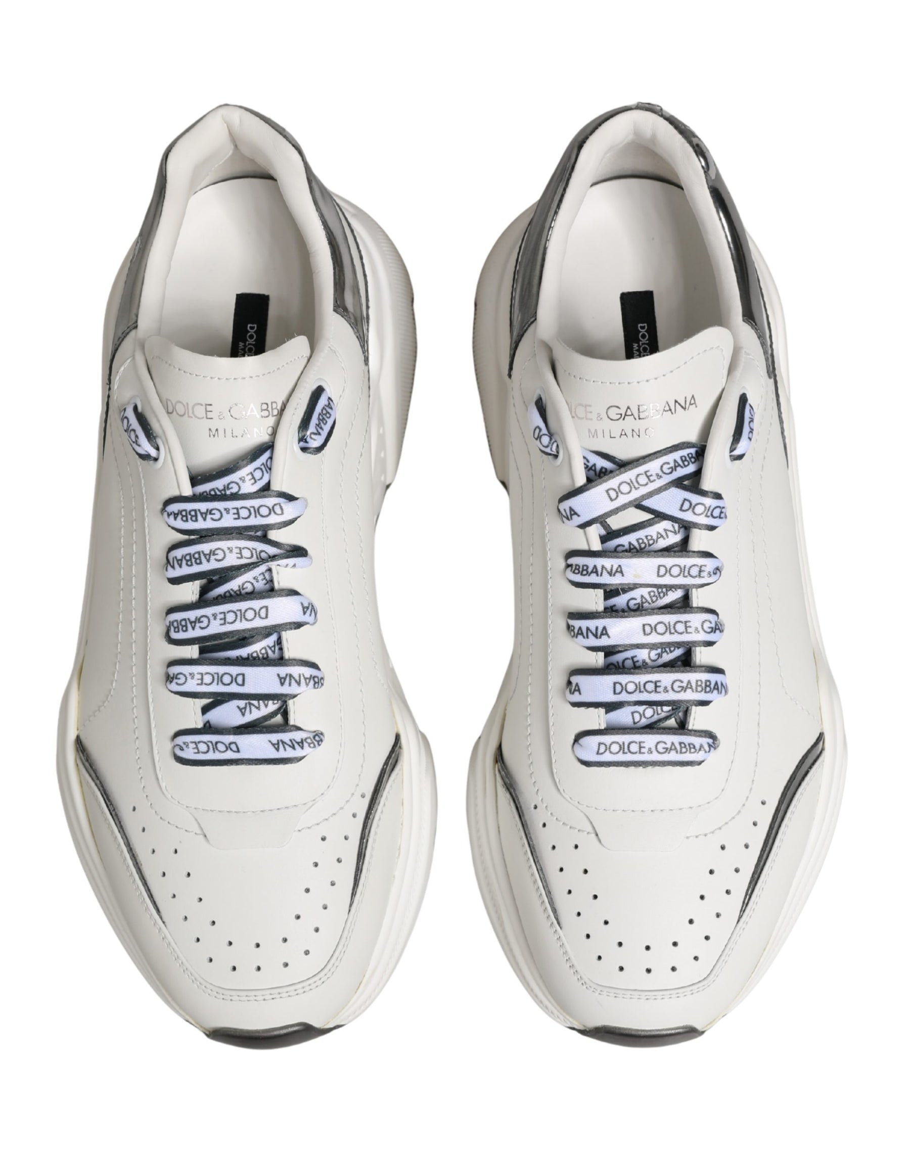 Dolce & Gabbana White Silver Daymaster Low Top Men Sneakers Shoes | Regal Royce