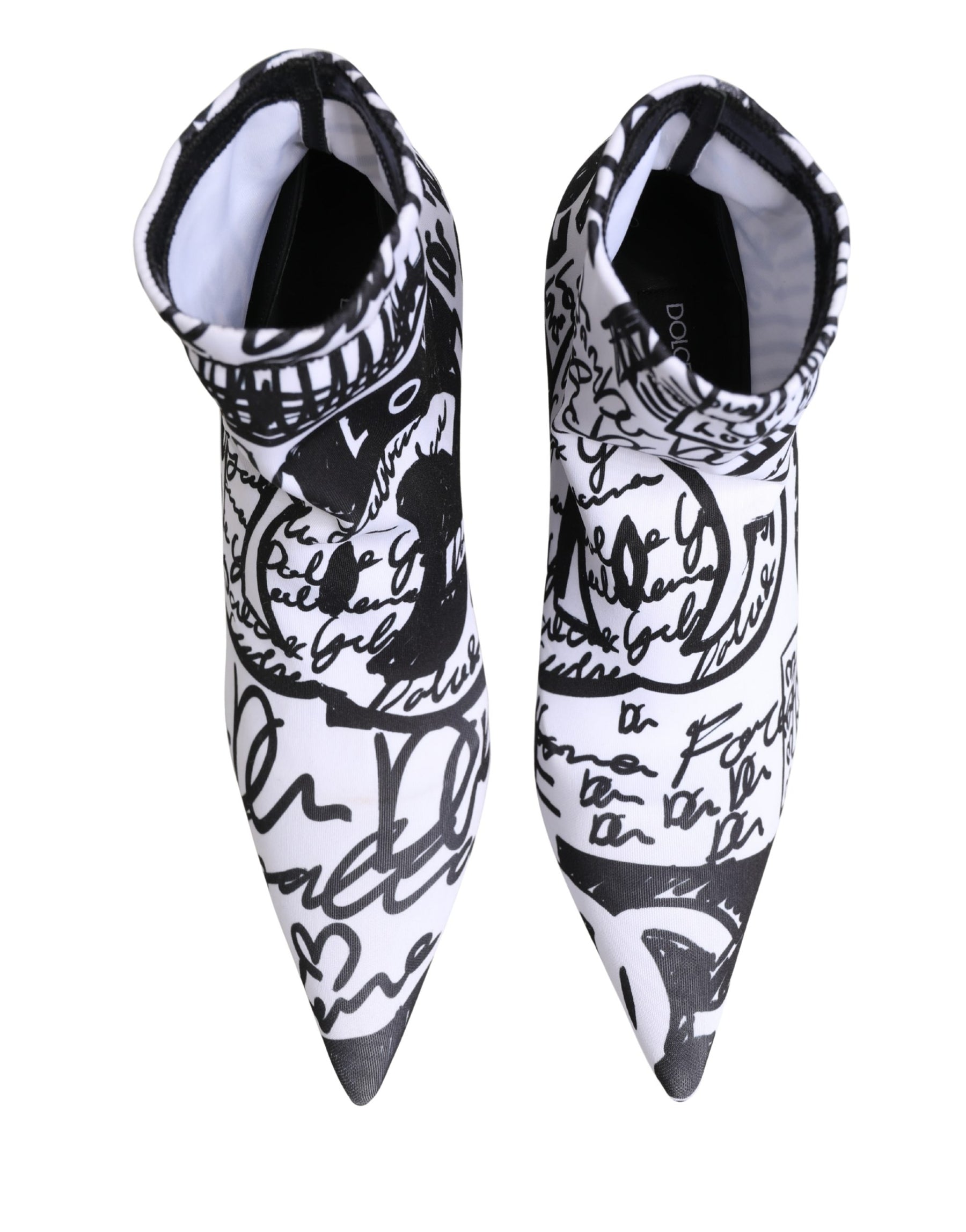 Dolce & Gabbana White Graffiti Stretch Ankle Boots Shoes | Regal Royce