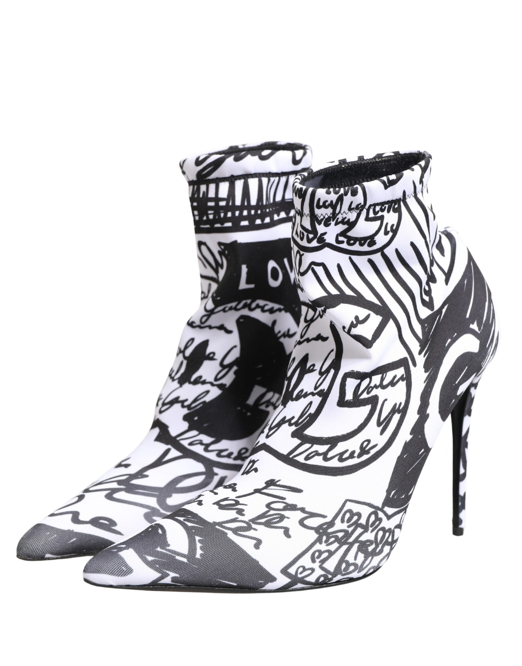 Dolce & Gabbana White Graffiti Stretch Ankle Boots Shoes | Regal Royce