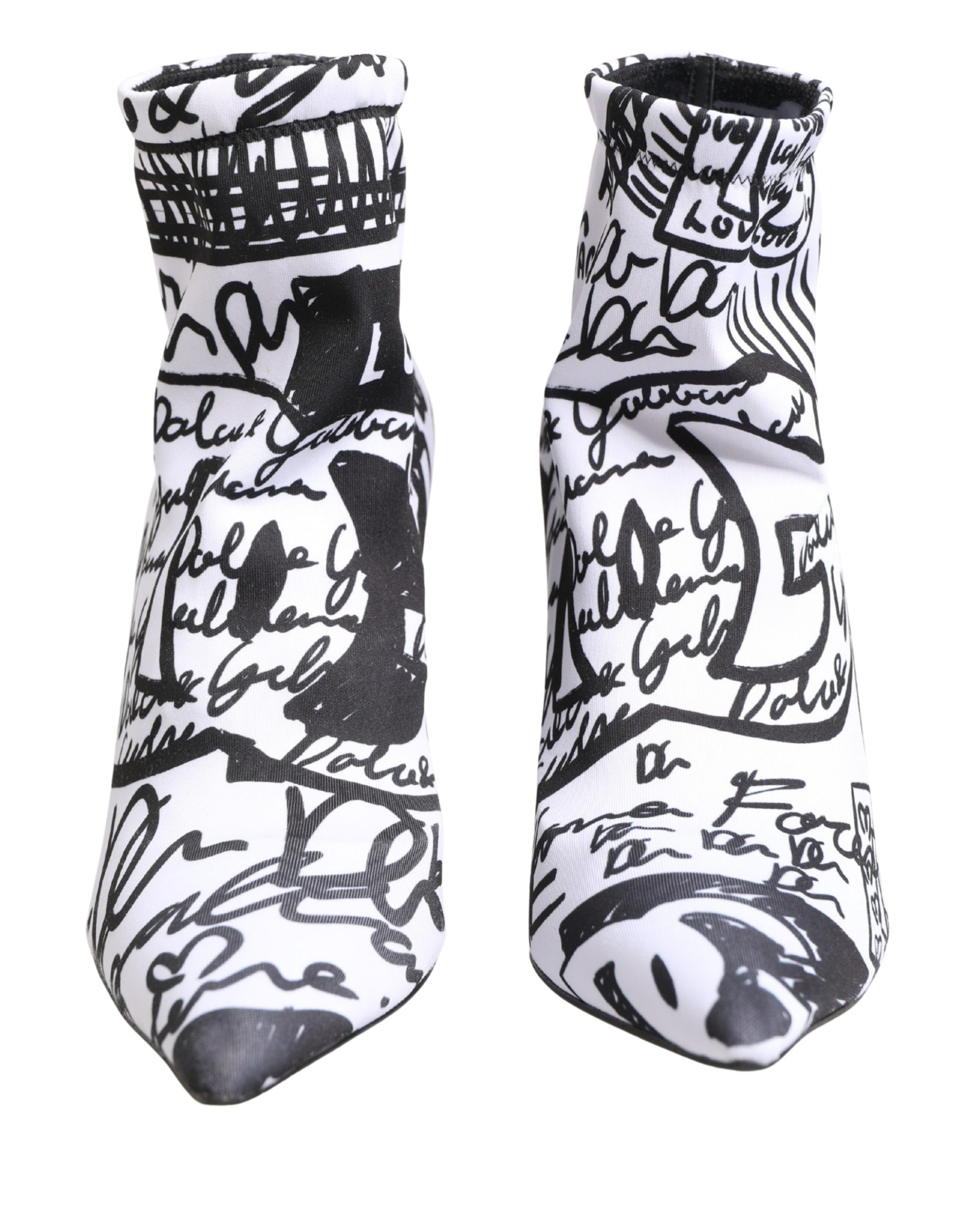 Dolce & Gabbana White Graffiti Stretch Ankle Boots Shoes | Regal Royce