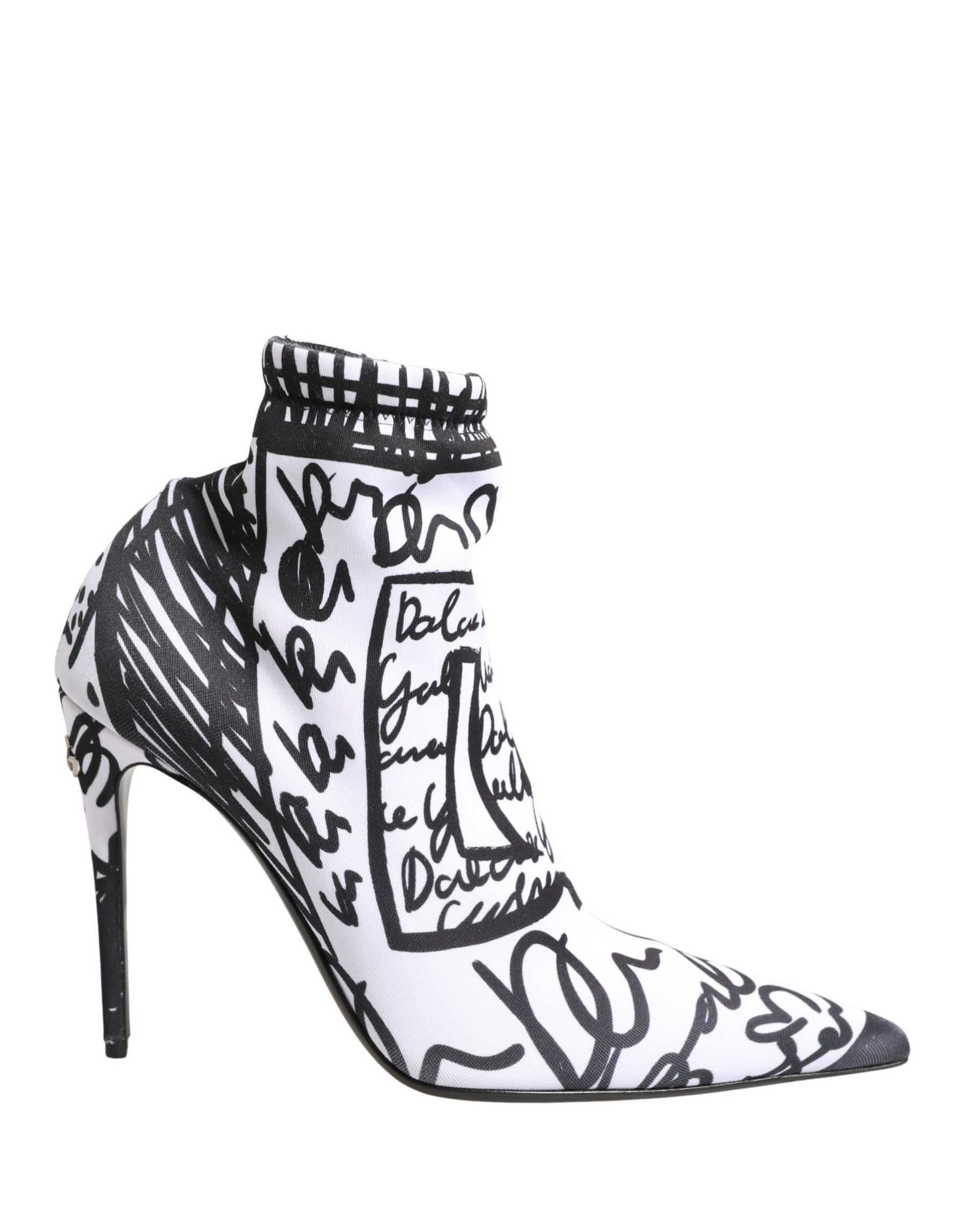Dolce & Gabbana White Graffiti Stretch Ankle Boots Shoes | Regal Royce