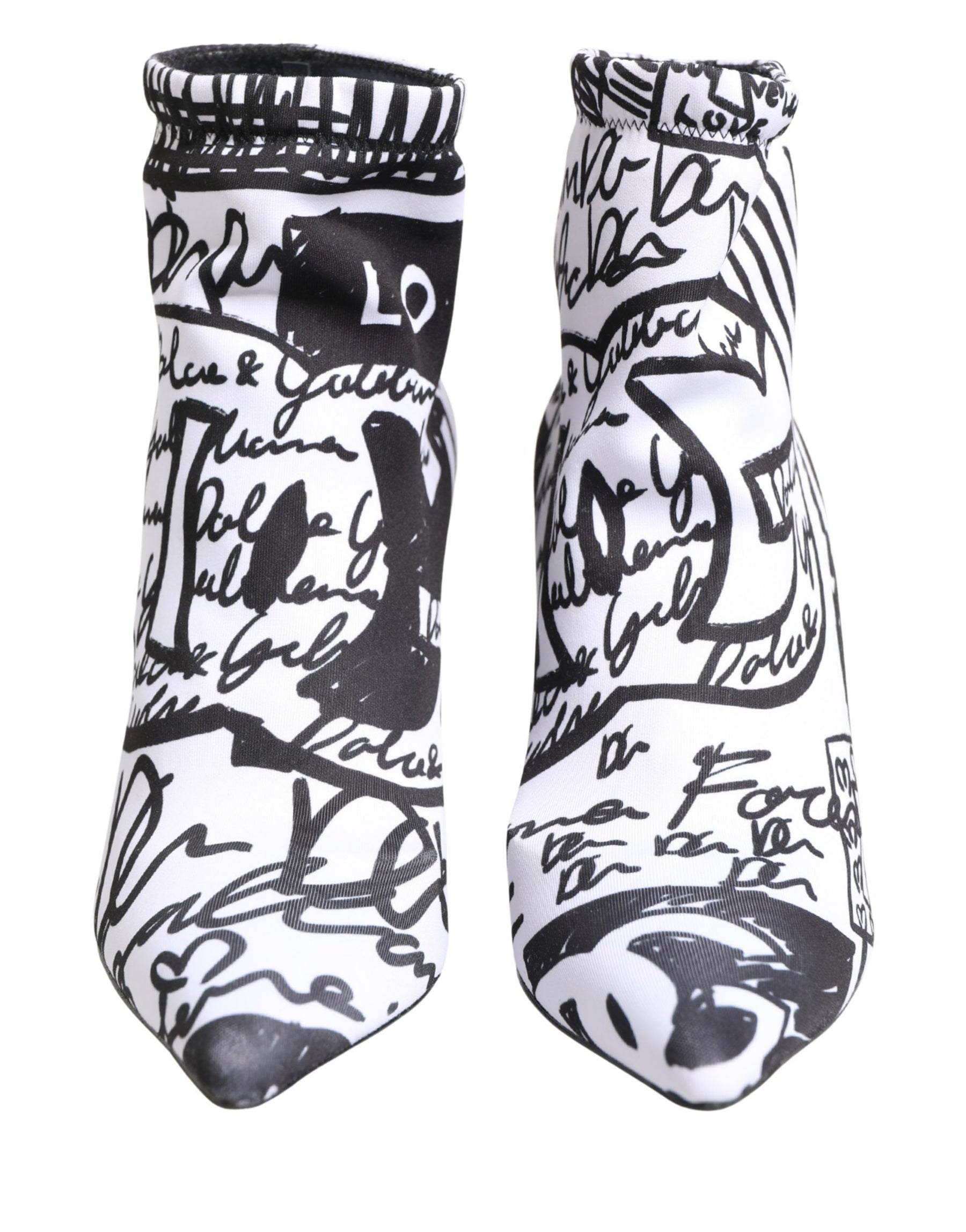 Dolce & Gabbana White Graffiti Stretch Ankle Boots Shoes | Regal Royce