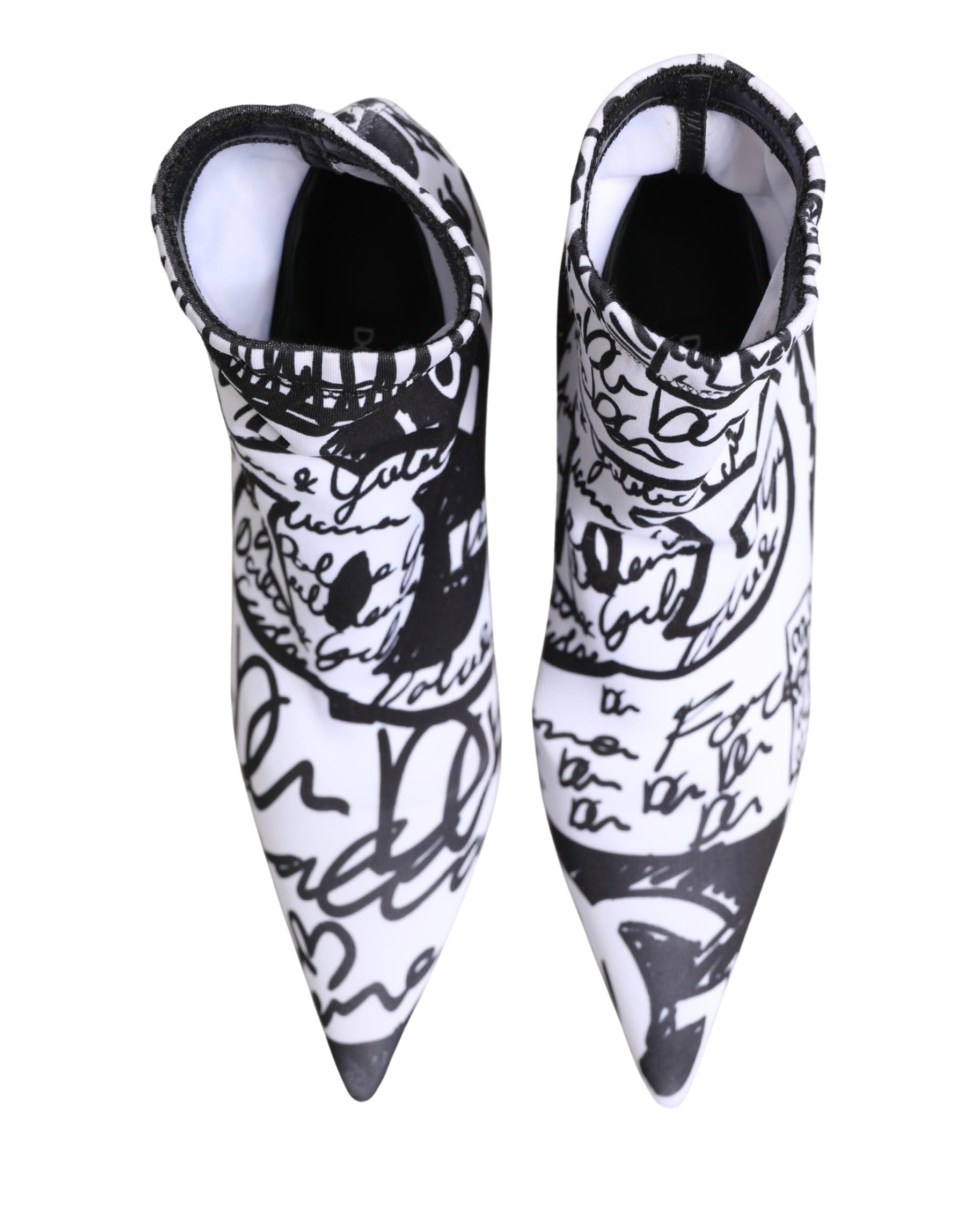 Dolce & Gabbana White Graffiti Stretch Ankle Boots Shoes | Regal Royce