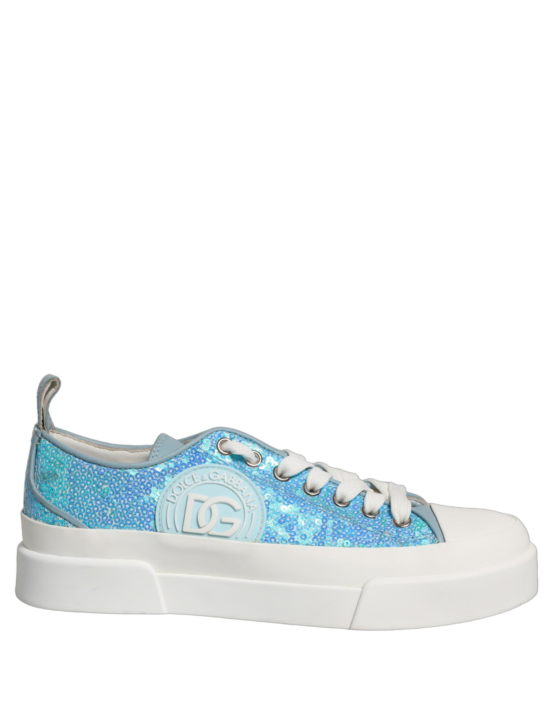 Dolce & Gabbana Blue White Sequin Logo Low Top Sneakers Shoes | Regal Royce