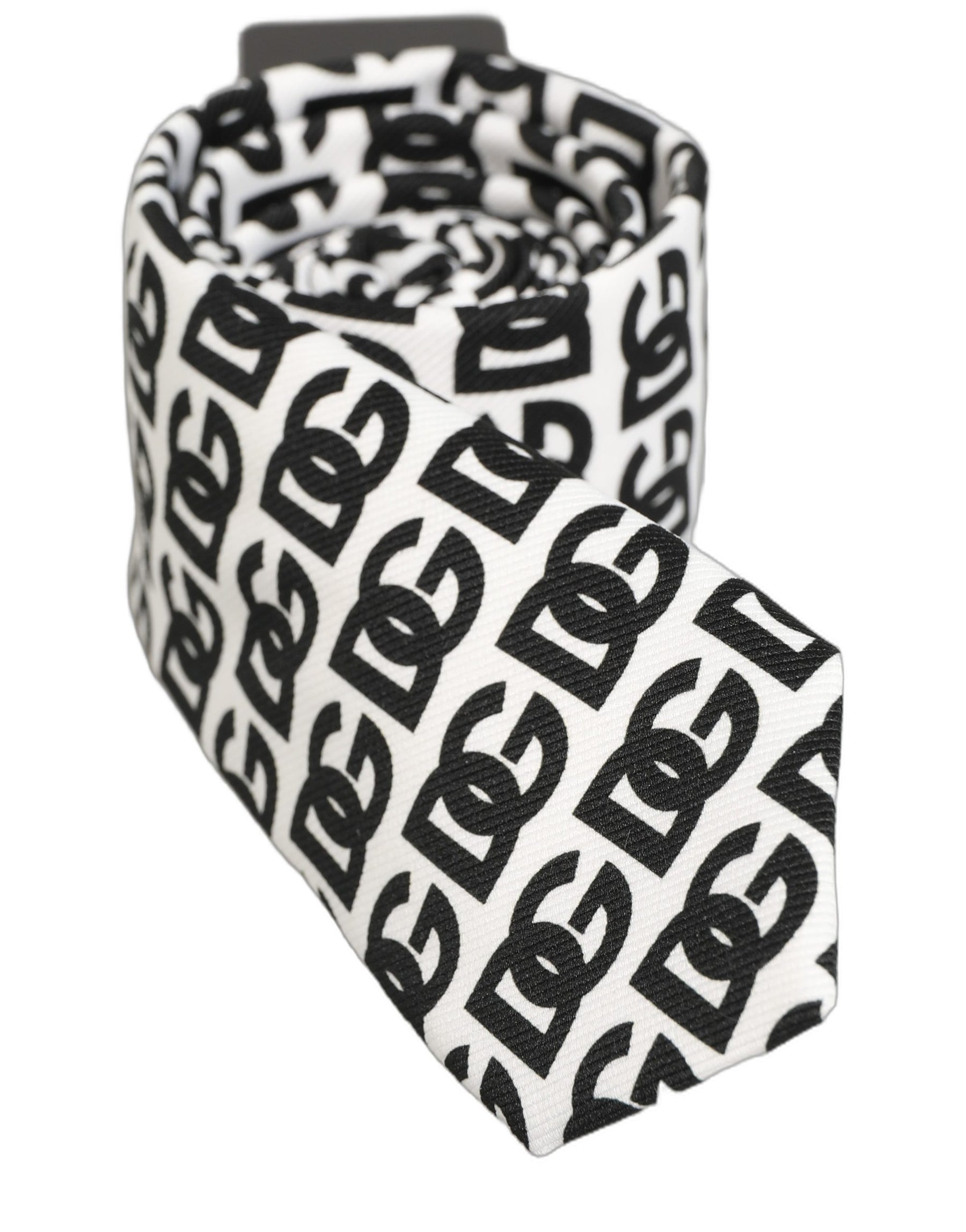 Dolce & Gabbana White Black Logo Monogram Wide Adjustable Men Necktie Tie | Regal Royce