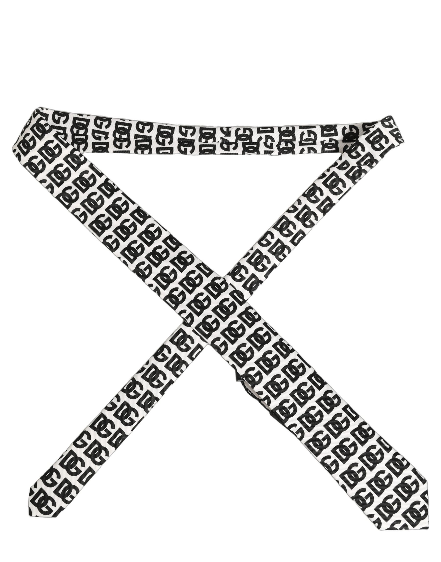 Dolce & Gabbana White Black Logo Monogram Wide Adjustable Men Necktie Tie | Regal Royce