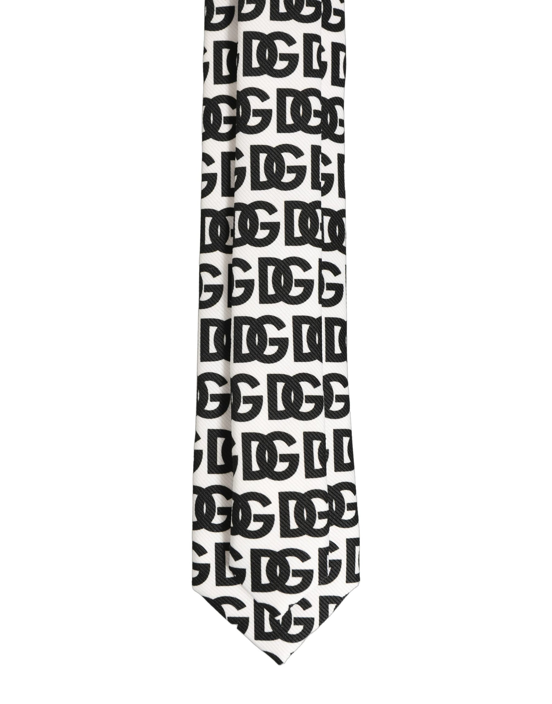 Dolce & Gabbana White Black Logo Monogram Wide Adjustable Men Necktie Tie | Regal Royce