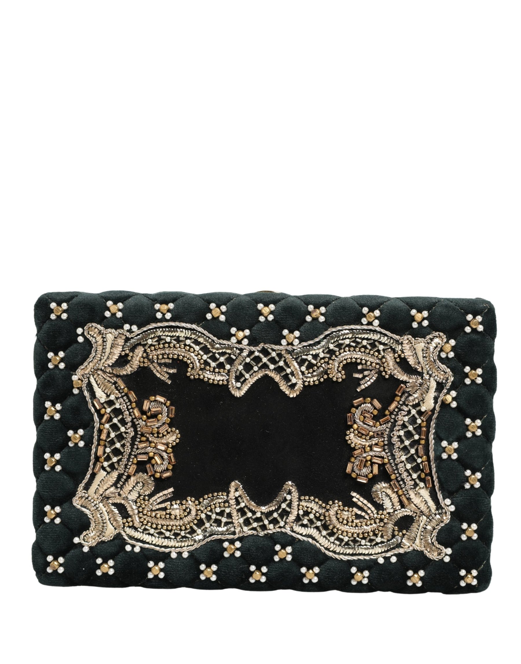 Dolce & Gabbana Black Velvet Gold Frame Clutch Evening Clutch Purse Bag | Regal Royce
